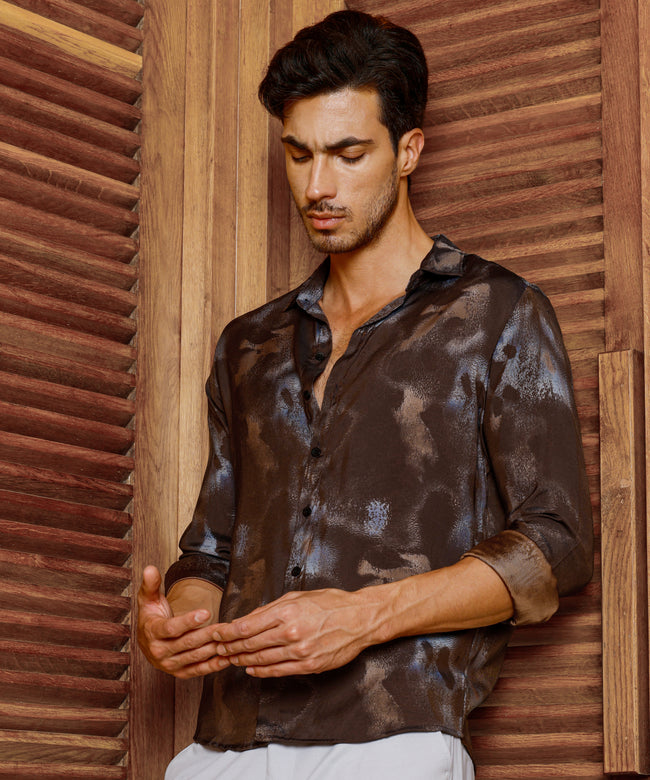 Men Brown Party Shirt