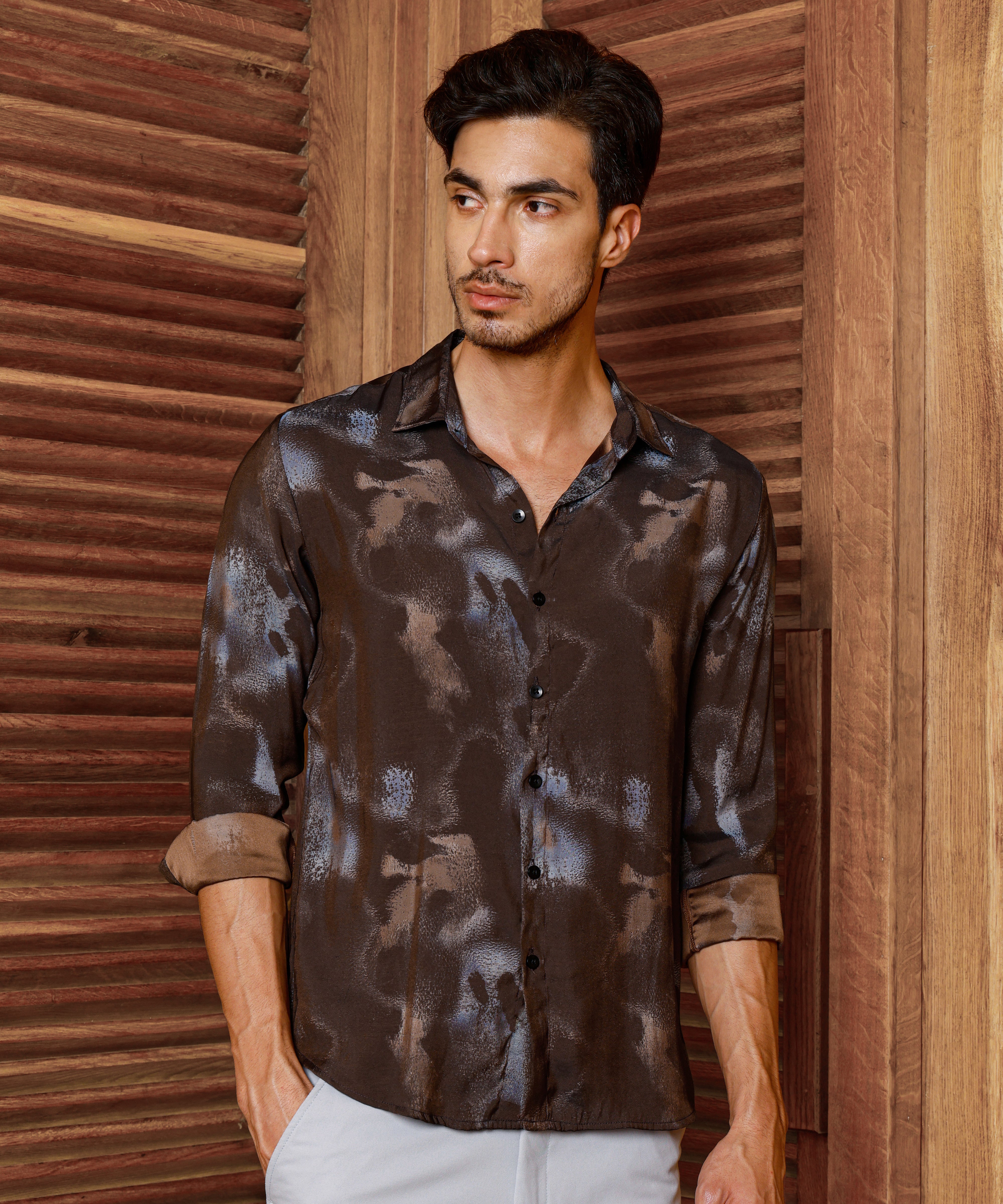 Men Brown Party Shirt