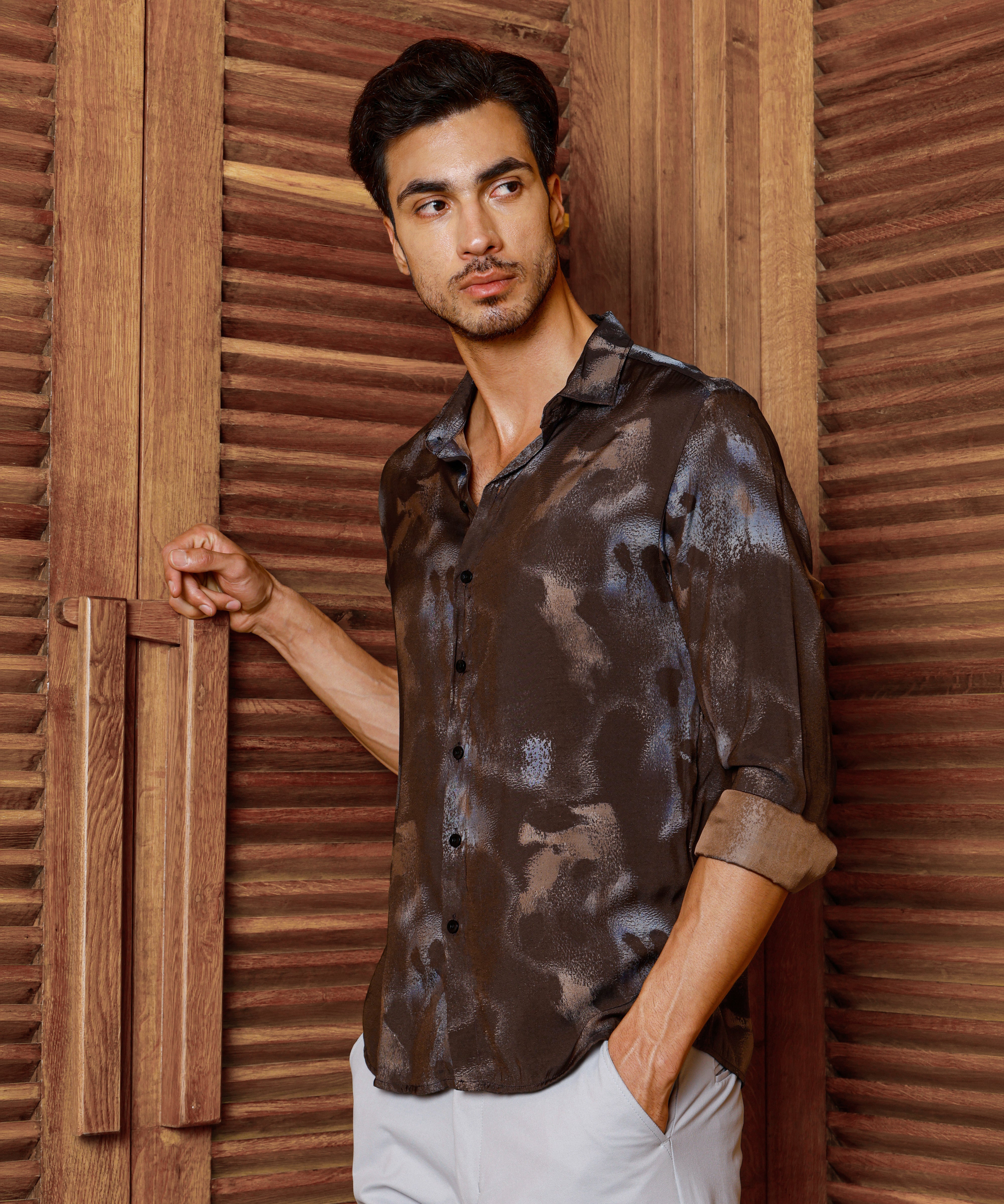 Men Brown Party Shirt