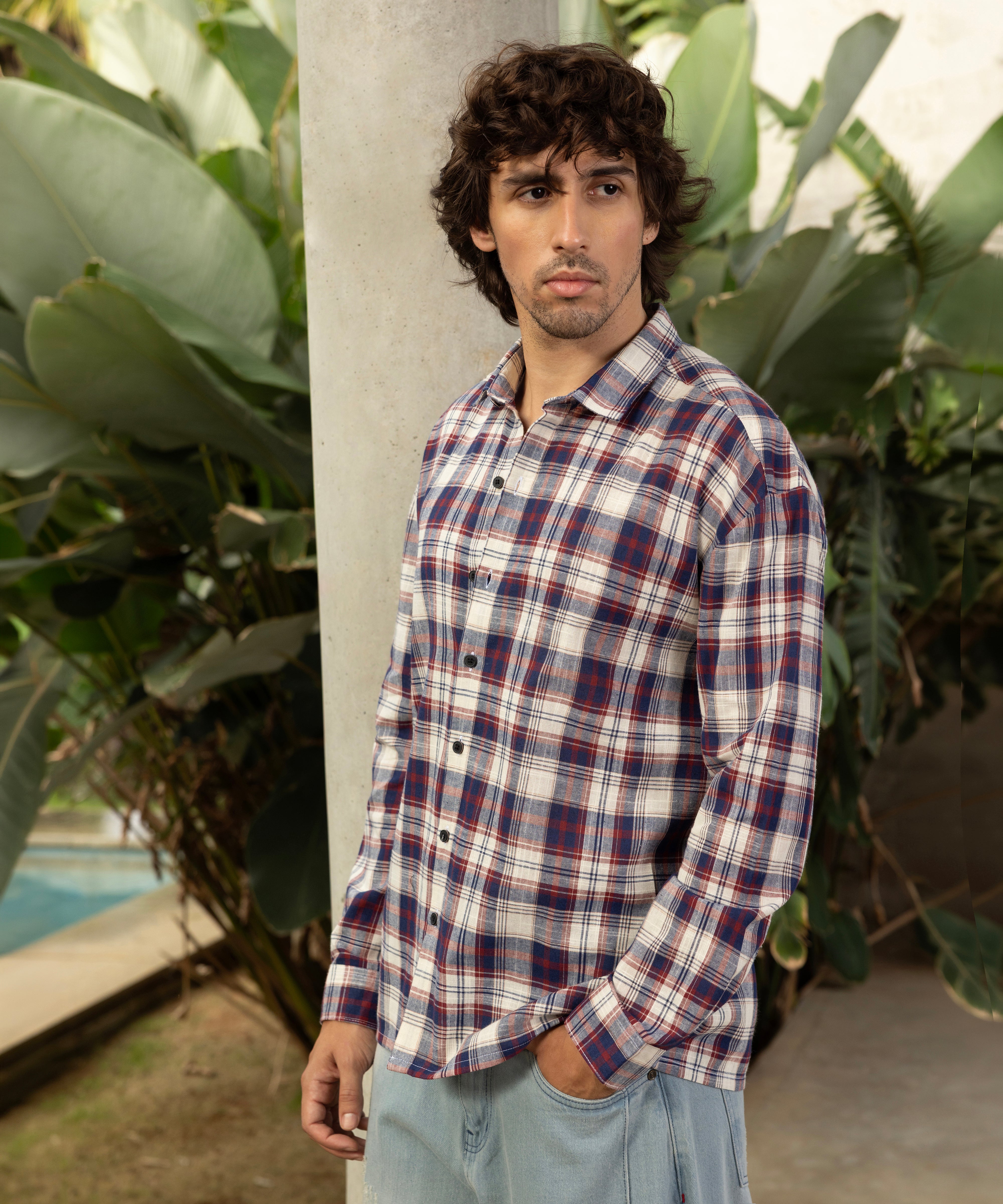 Men Red Tartan Checked Shirt