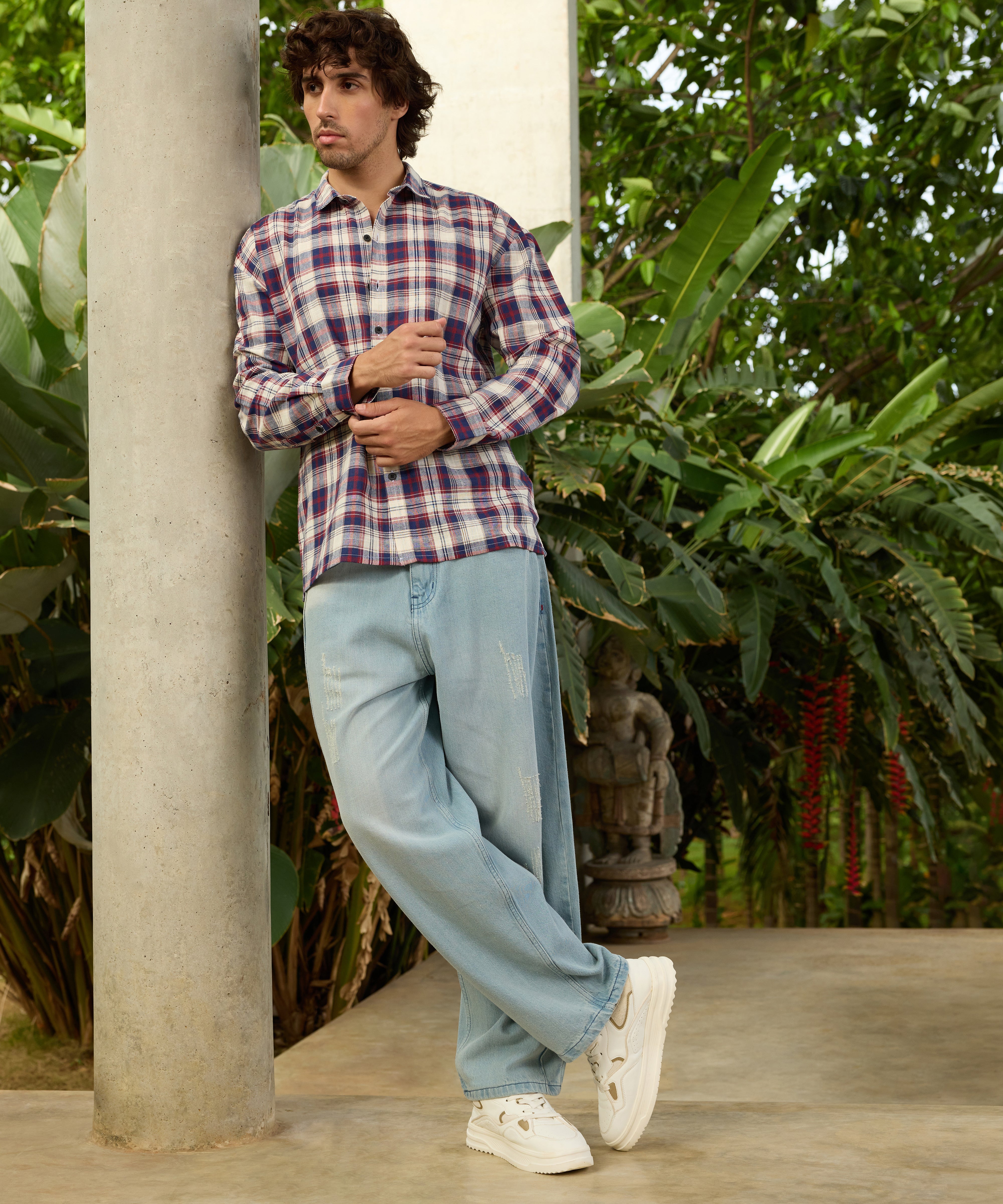 Men Red Tartan Checked Shirt