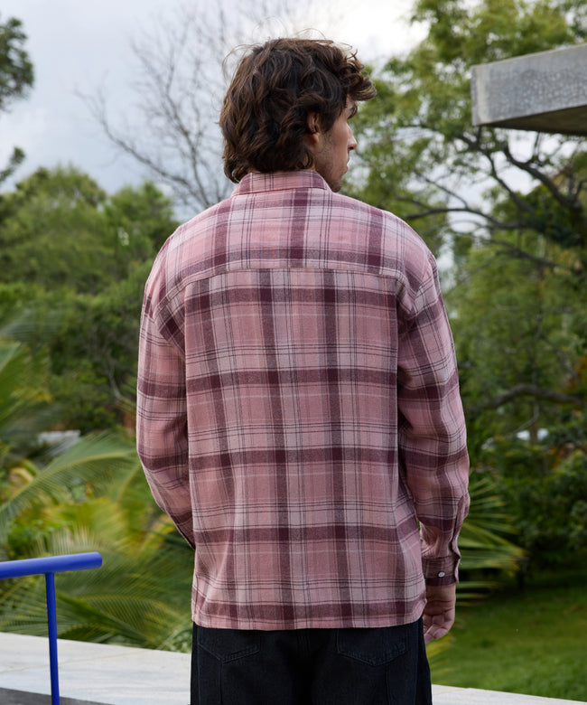 Men Pink Tartan Checked Oversized Shirt