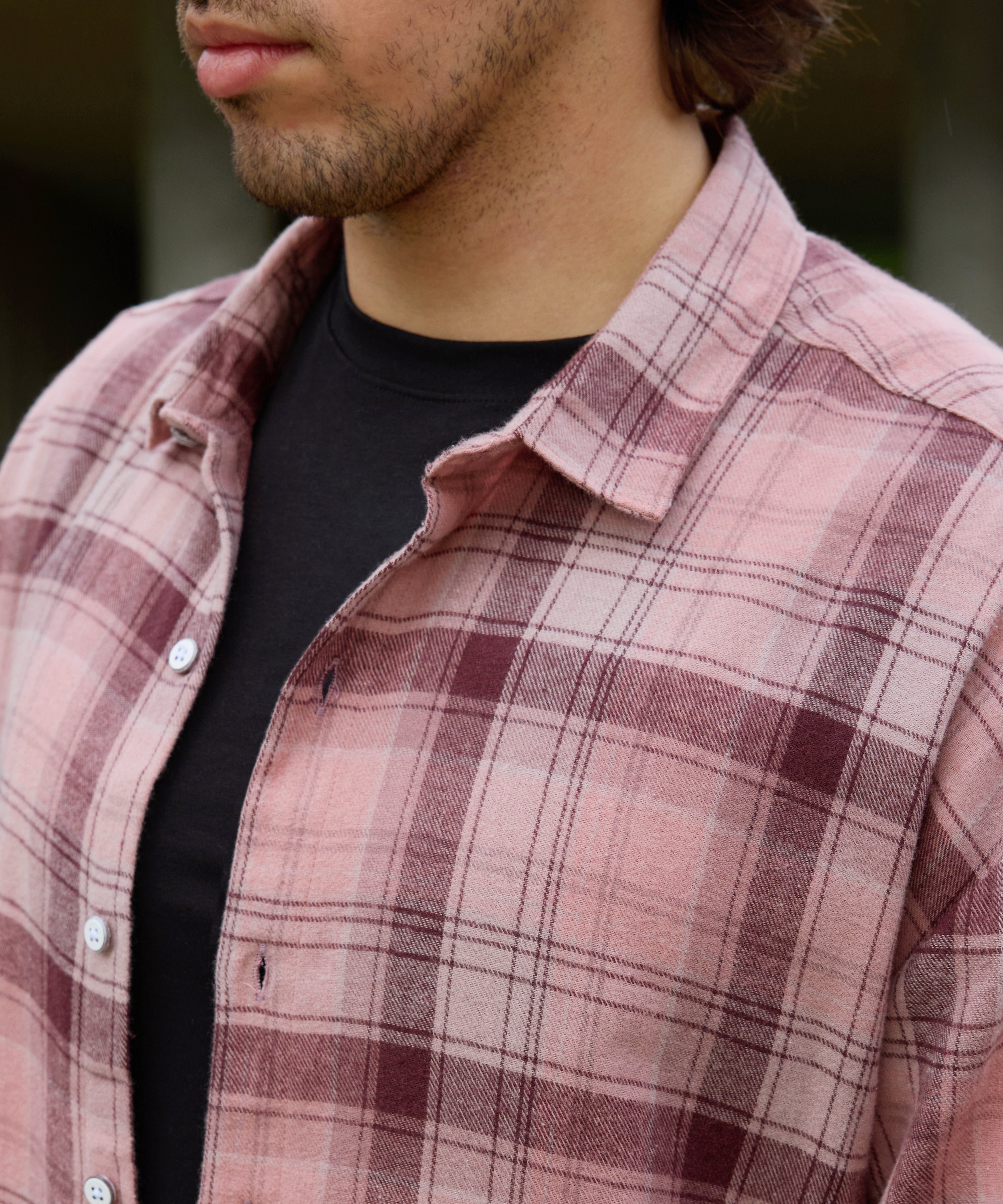 Men Pink Tartan Checked Oversized Shirt