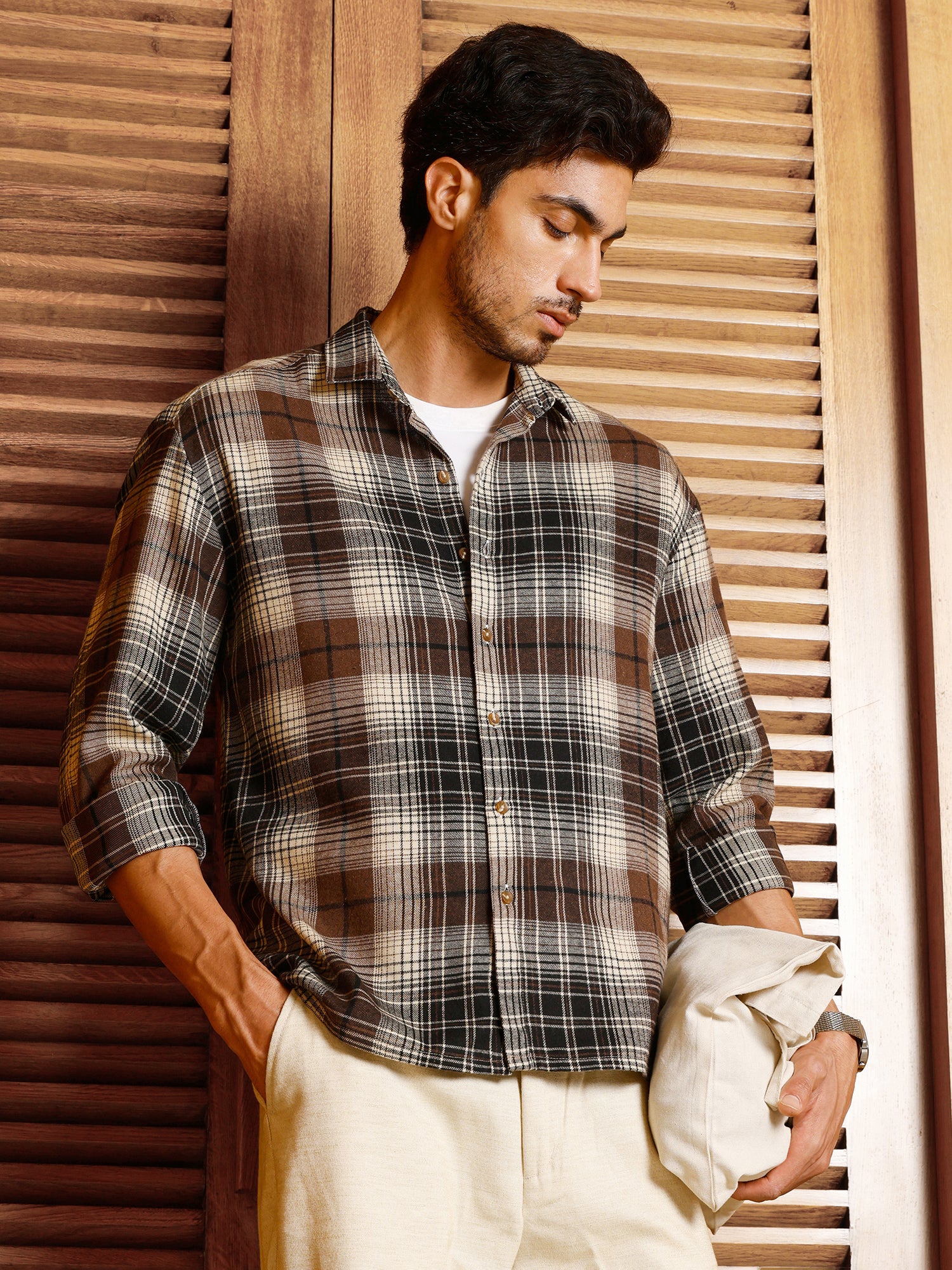 Men Brown Tartan Checked Shirt