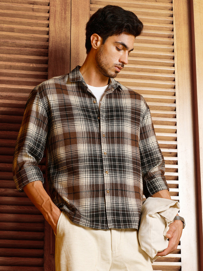 Men Brown Tartan Checked Shirt