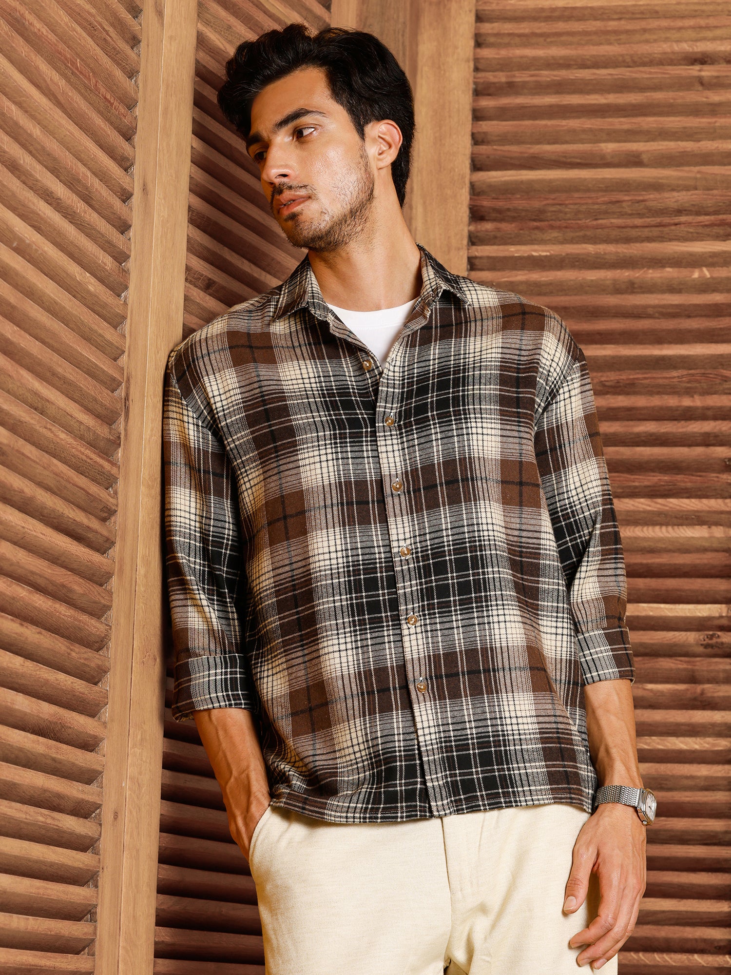 Men Brown Tartan Checked Shirt