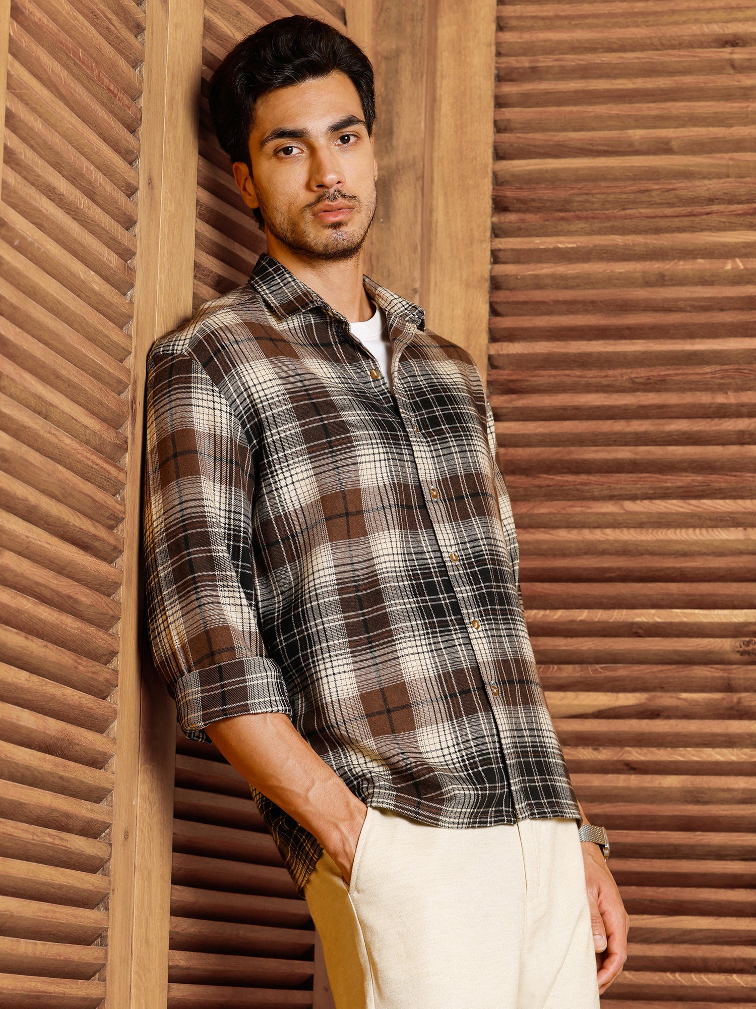 Men Brown Tartan Checked Shirt