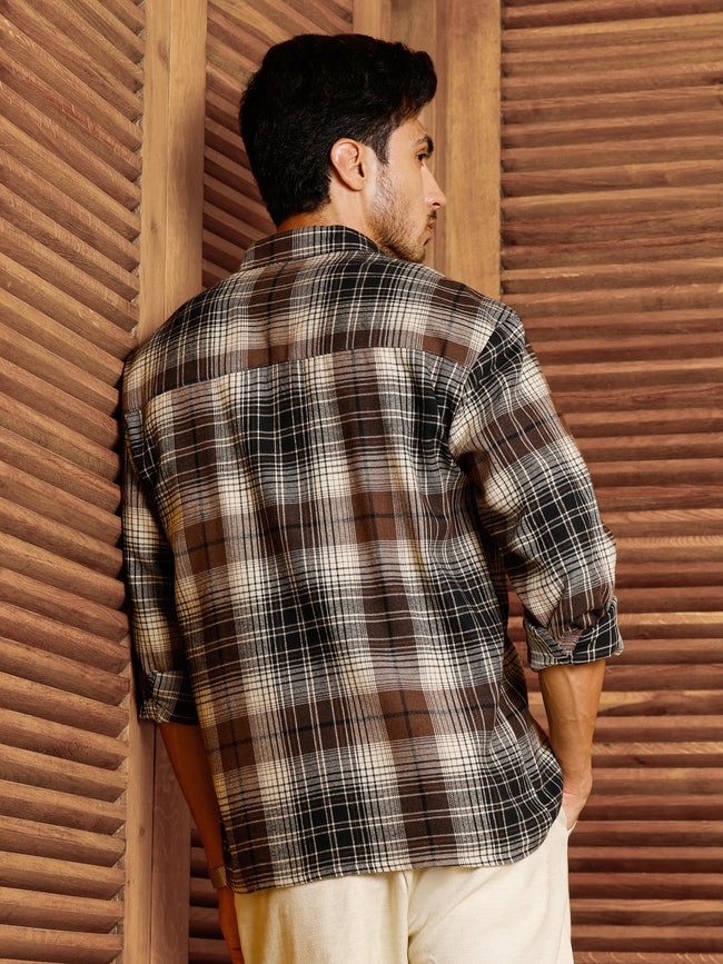 Men Brown Tartan Checked Shirt