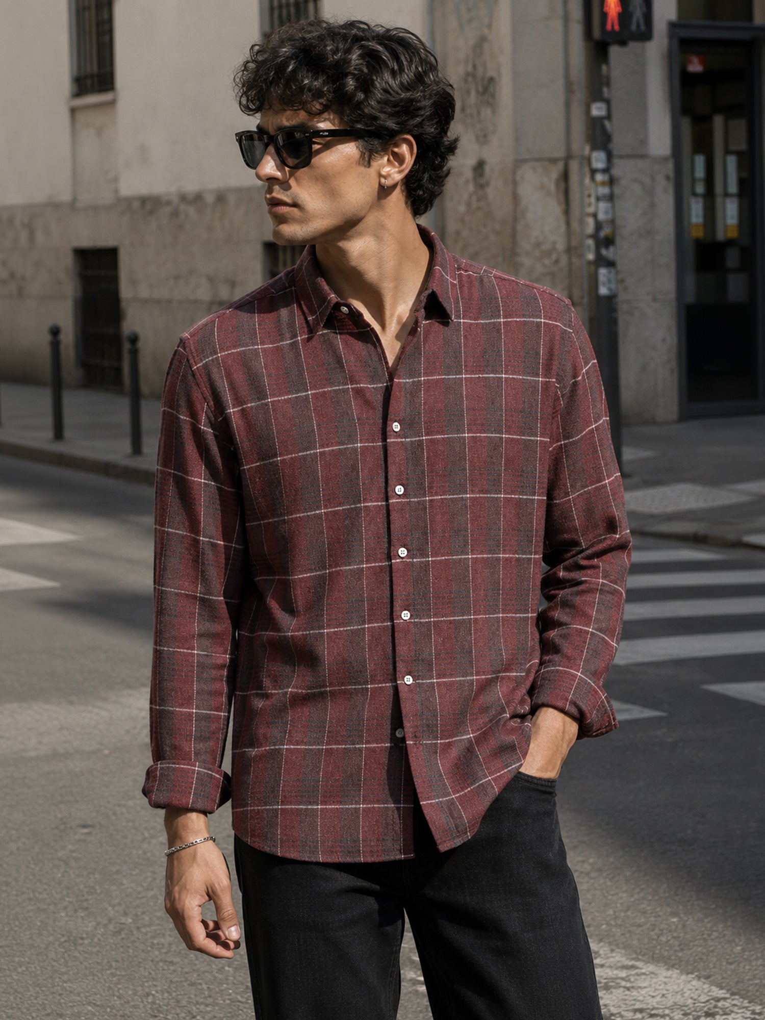 Men Maroon Tartan Checked Shirt