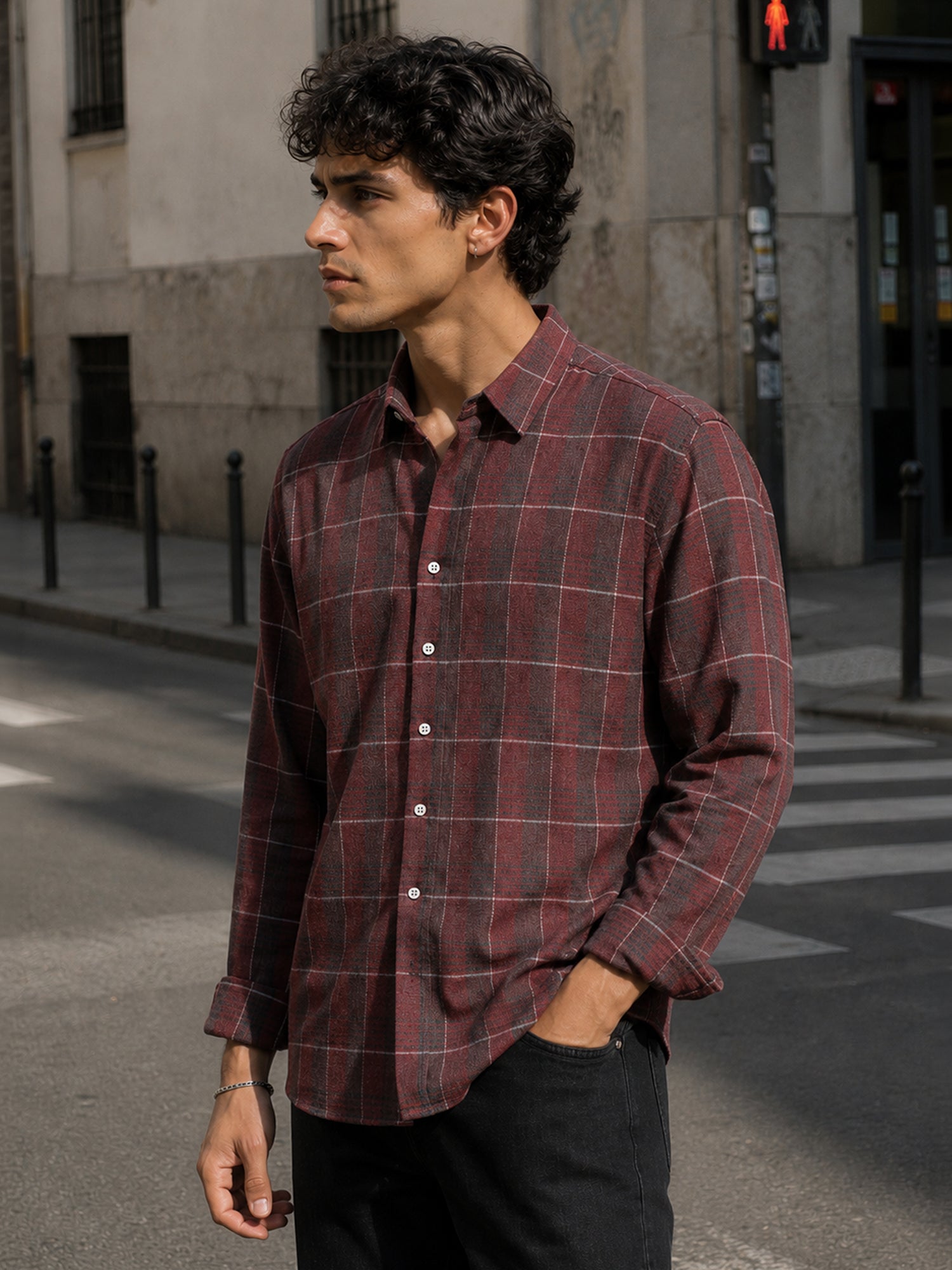 Men Maroon Tartan Checked Shirt