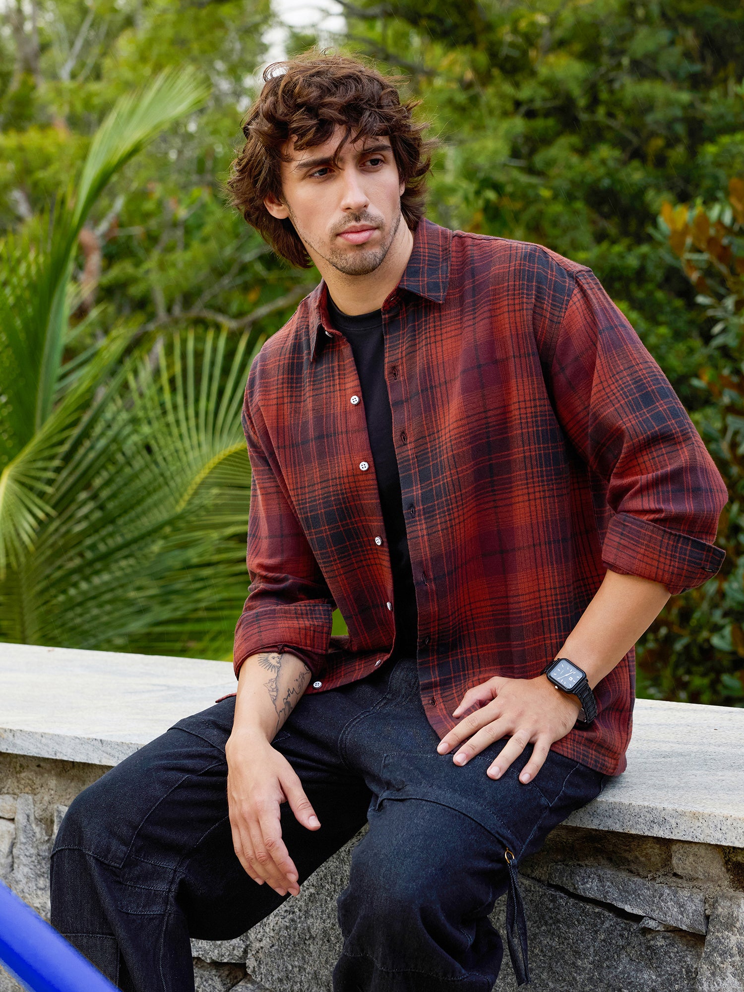 Men Red Tartan Checked Shirt