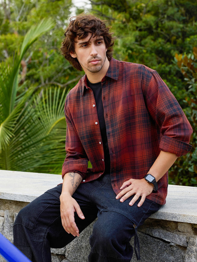 Men Red Tartan Checked Shirt