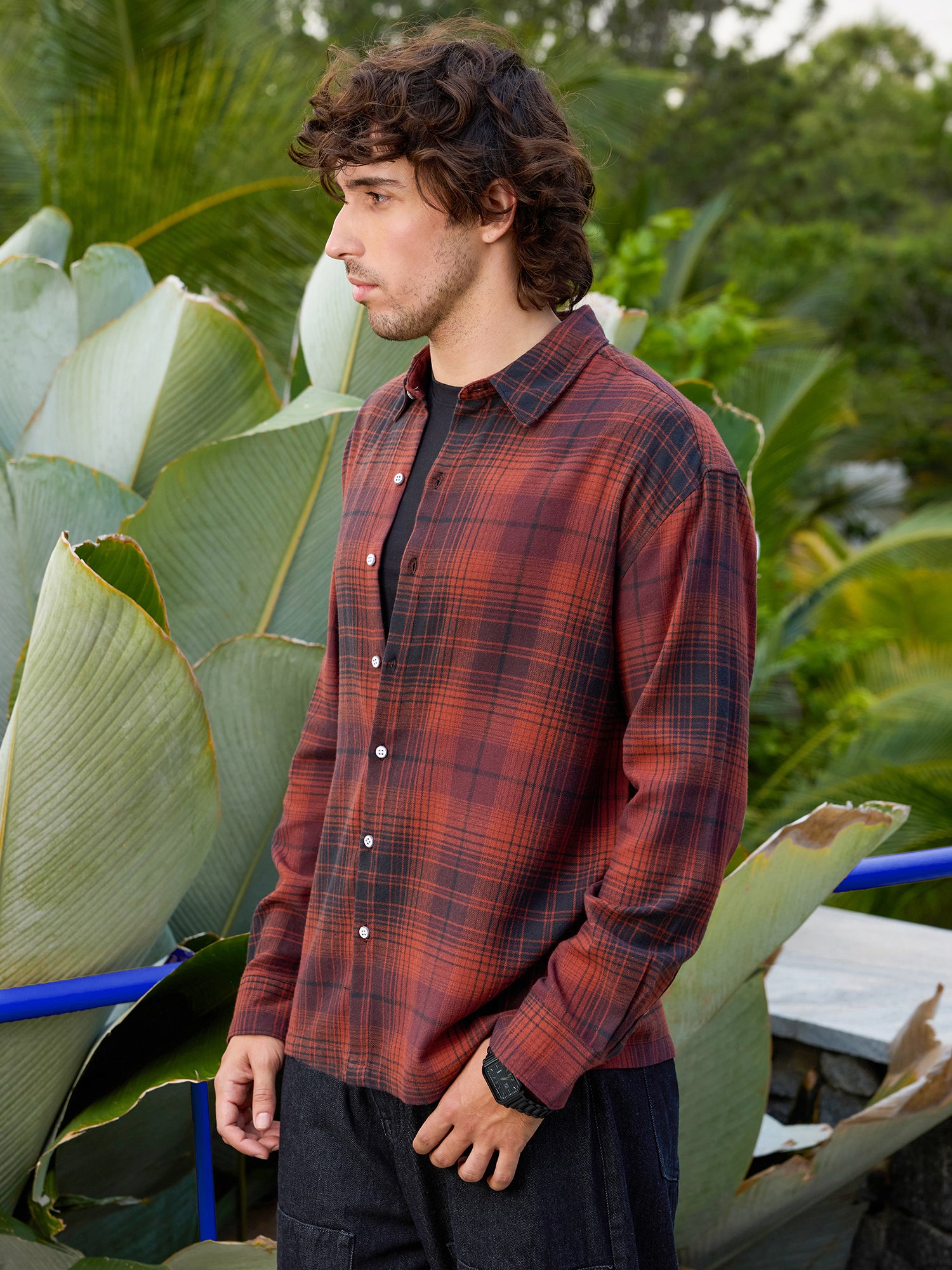 Men Red Tartan Checked Shirt