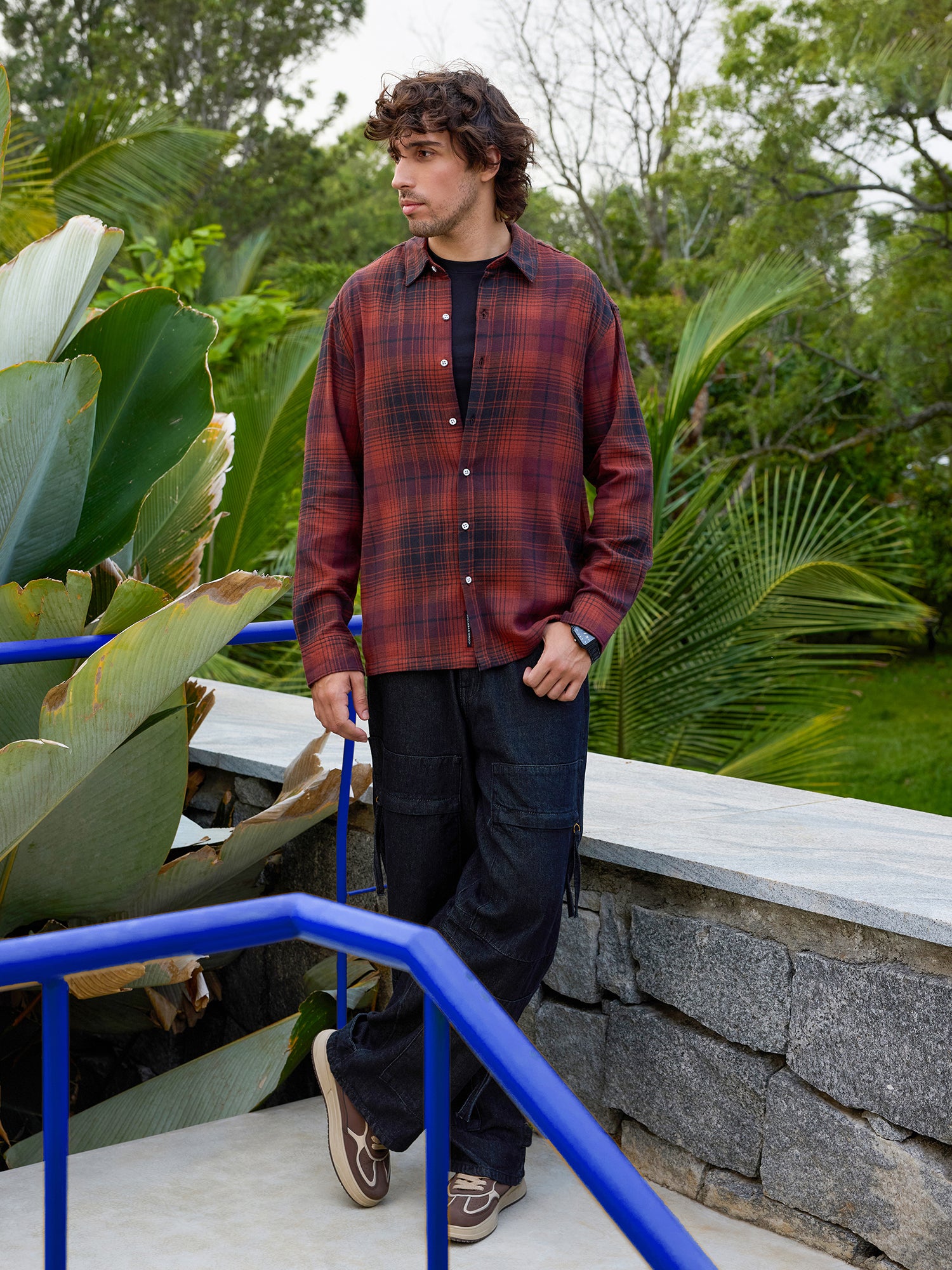 Men Red Tartan Checked Shirt