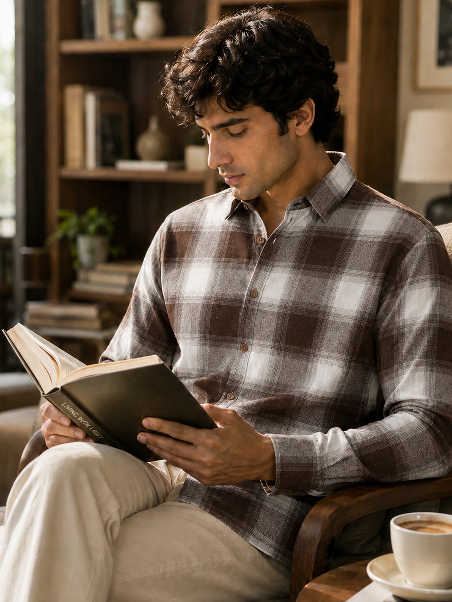 Men Brown Check Full Sleeves Shirt
