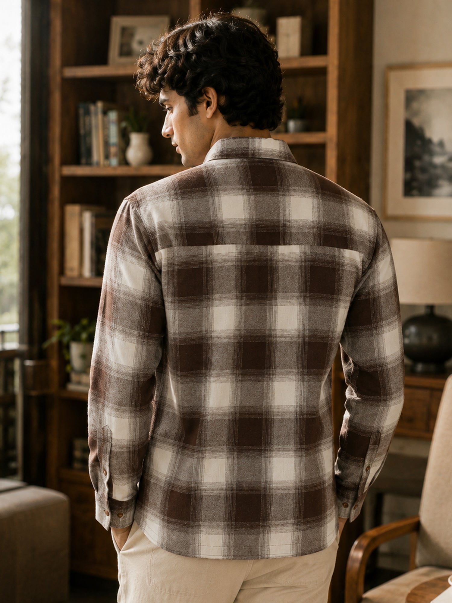 Men Brown Check Full Sleeves Shirt