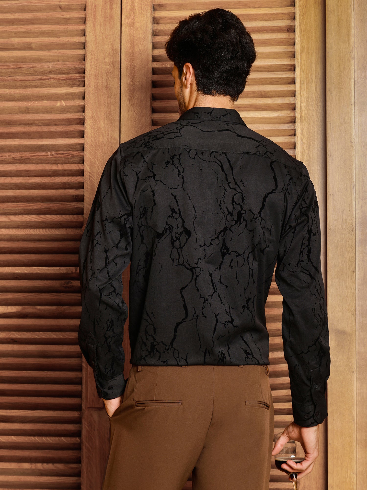 Men Black Textured Party Shirt