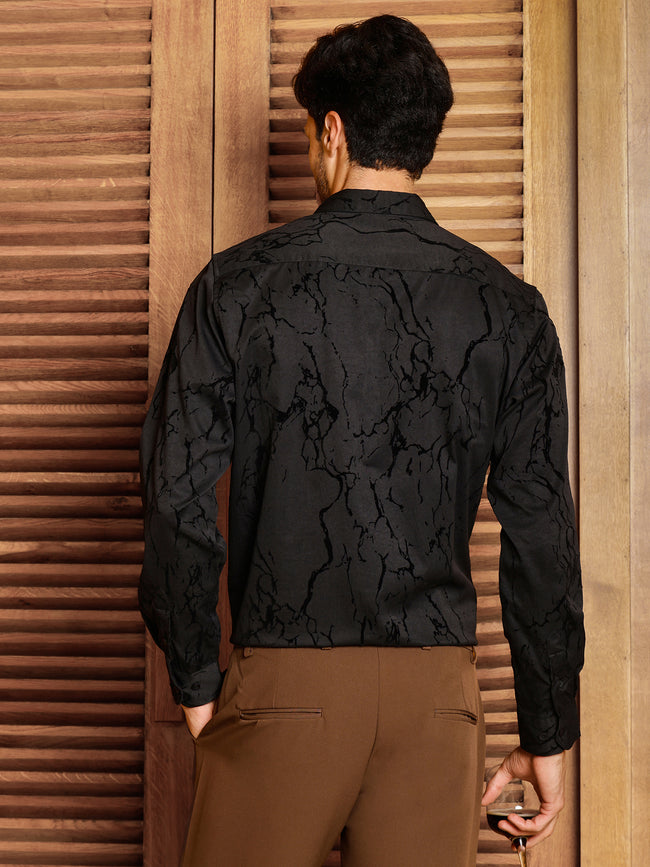 Men Black Textured Party Shirt