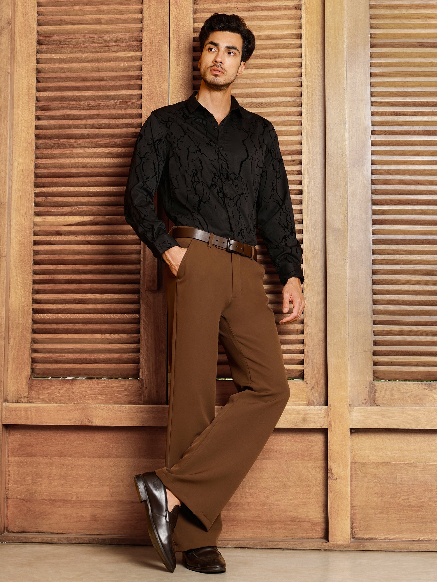 Men Black Textured Party Shirt