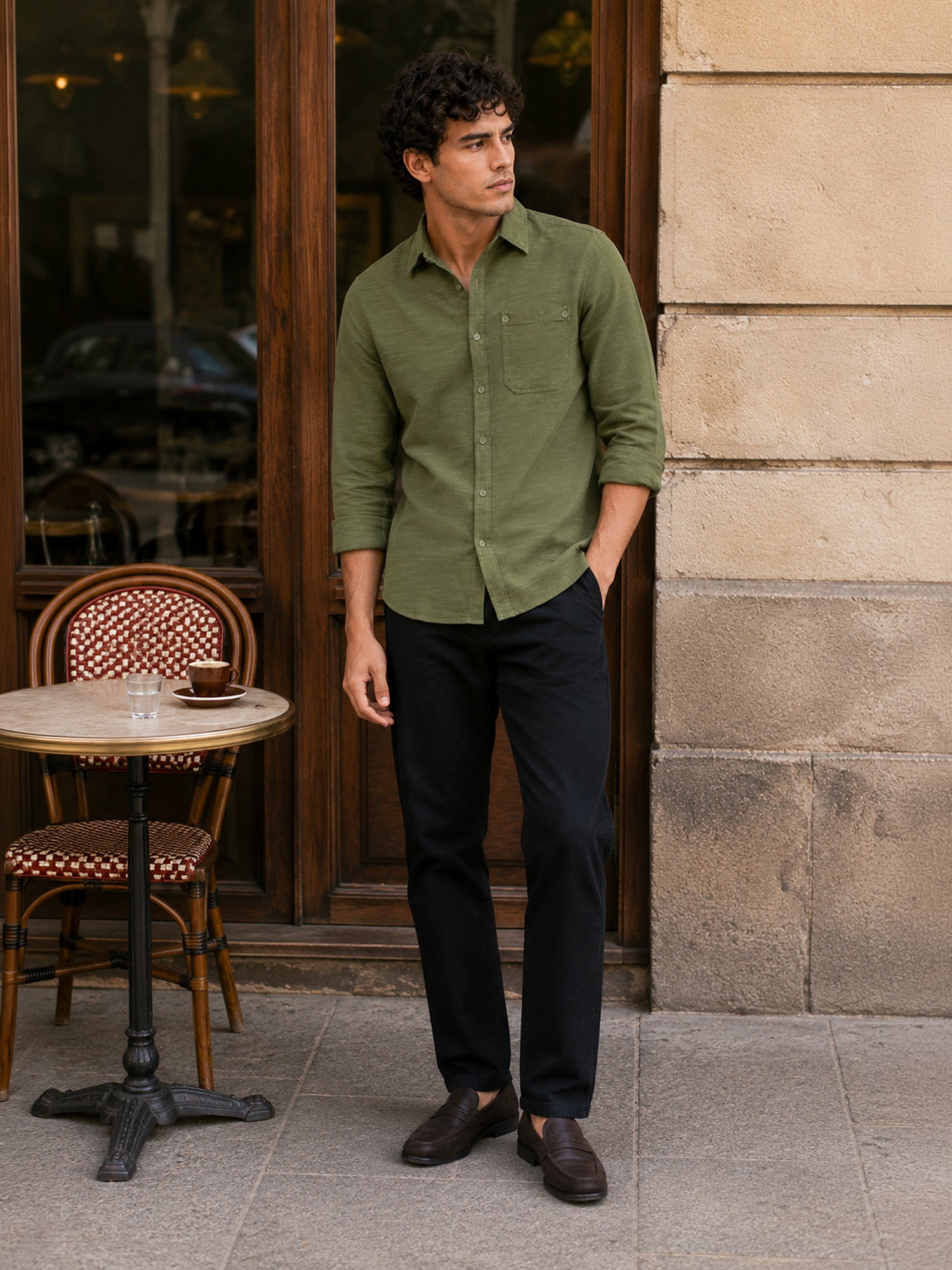 Men Green Solid Shirt