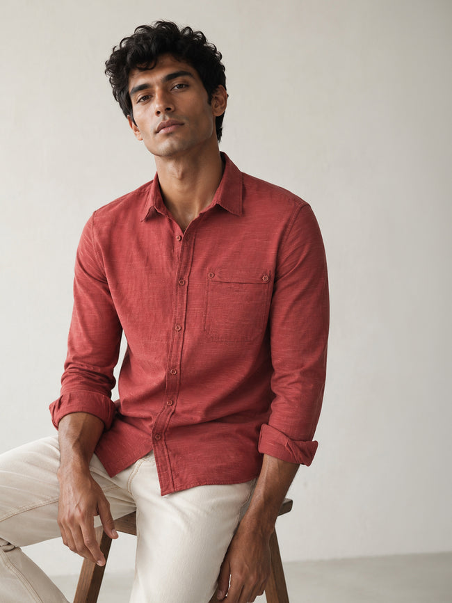 Men Red Solid Shirt