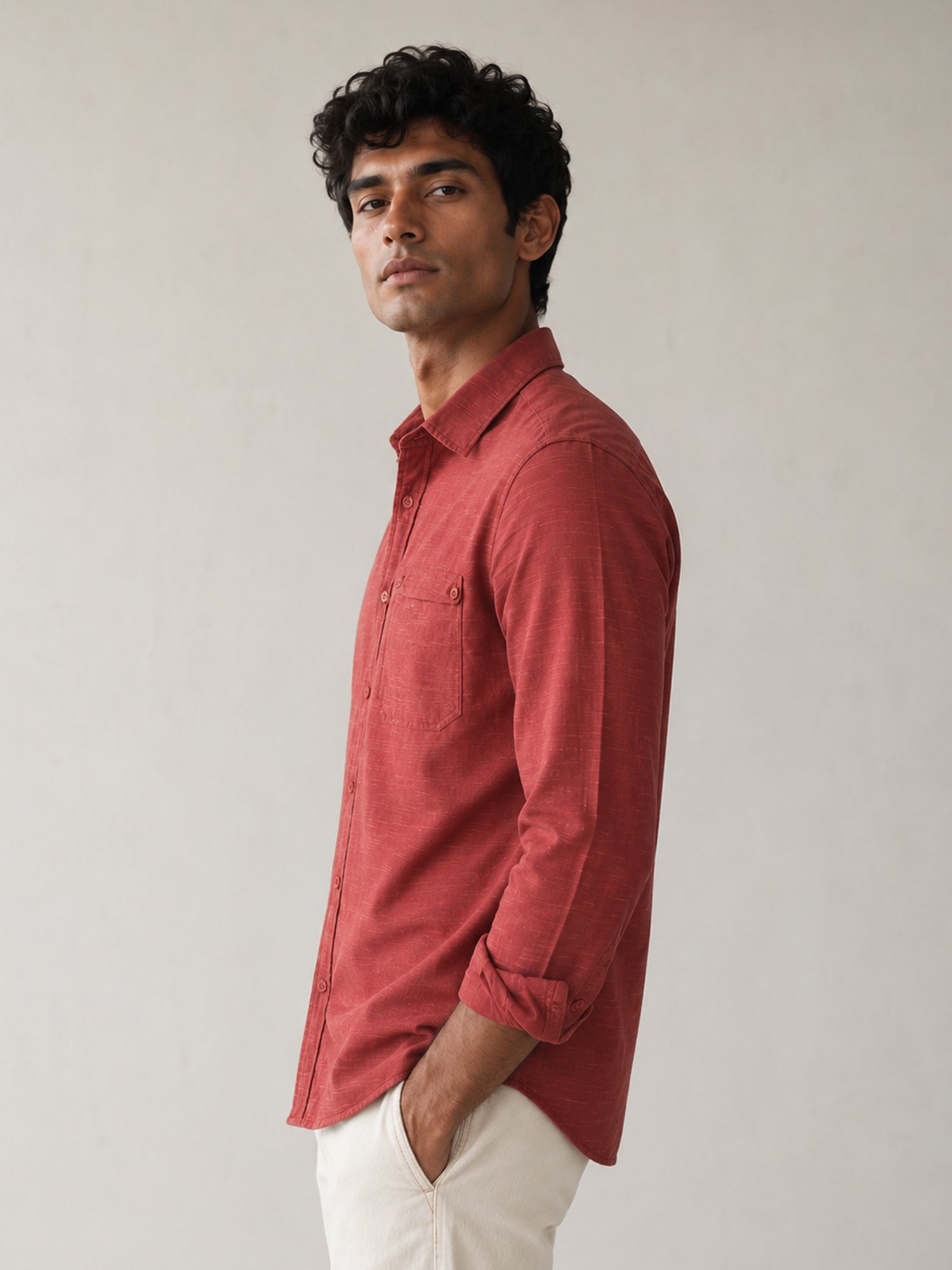 Men Red Solid Shirt