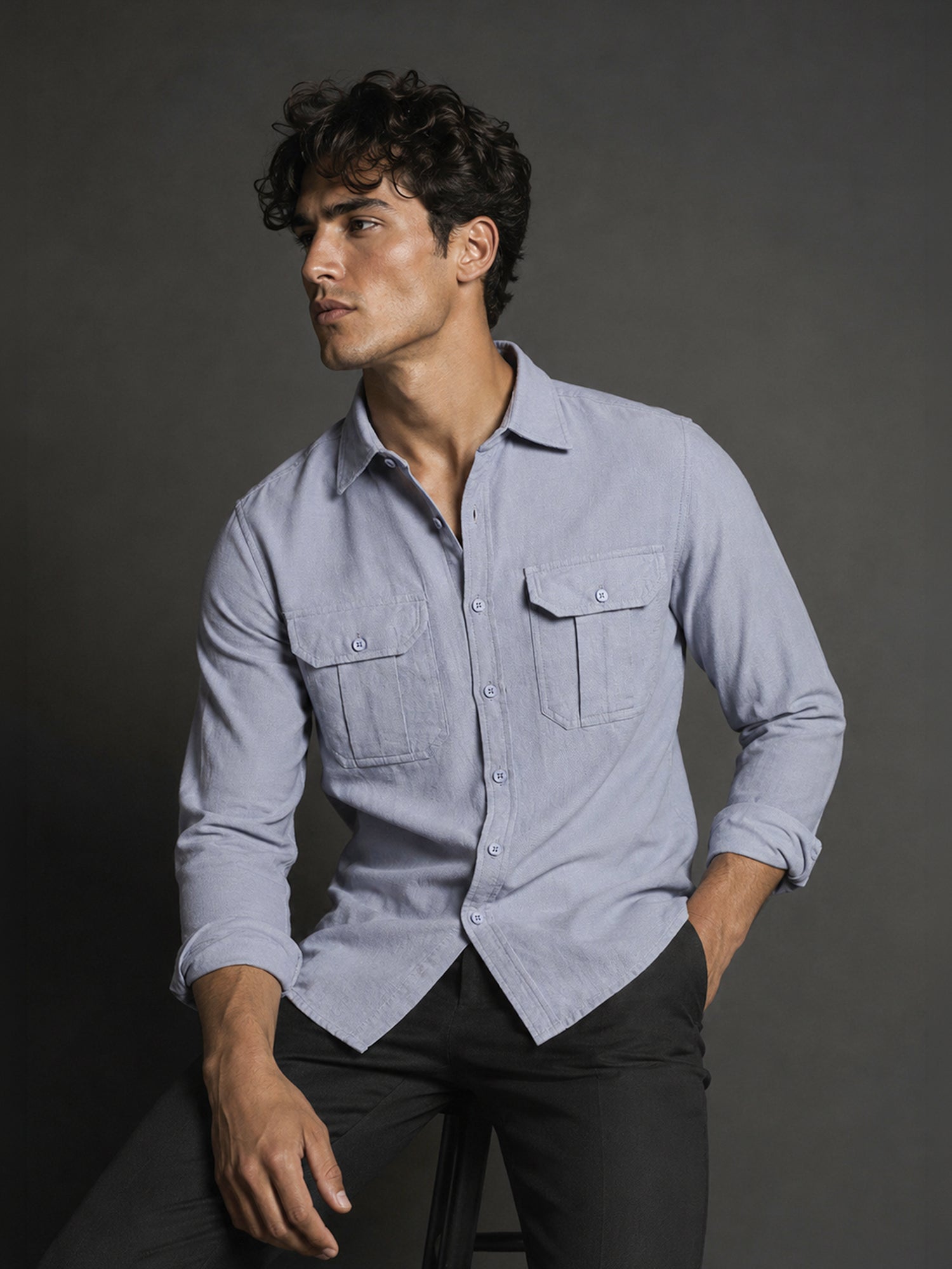 Men Blue Solid Shirt