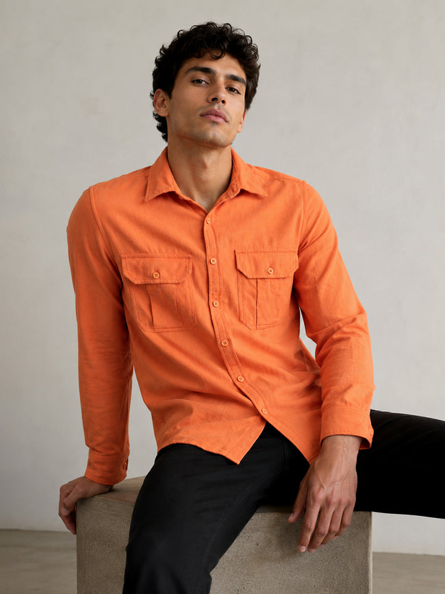 Men Orange Solid Shirt