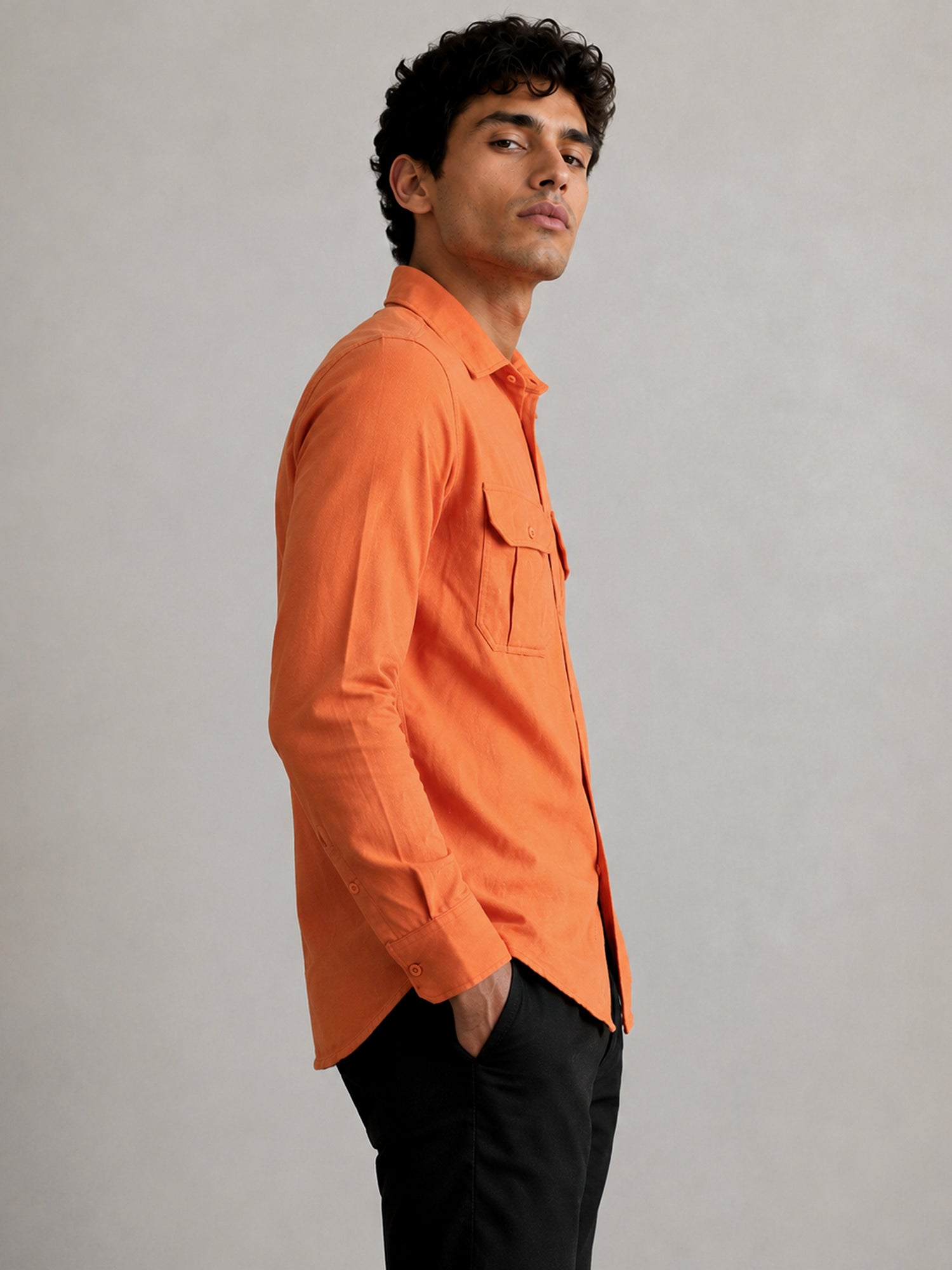 Men Orange Solid Shirt