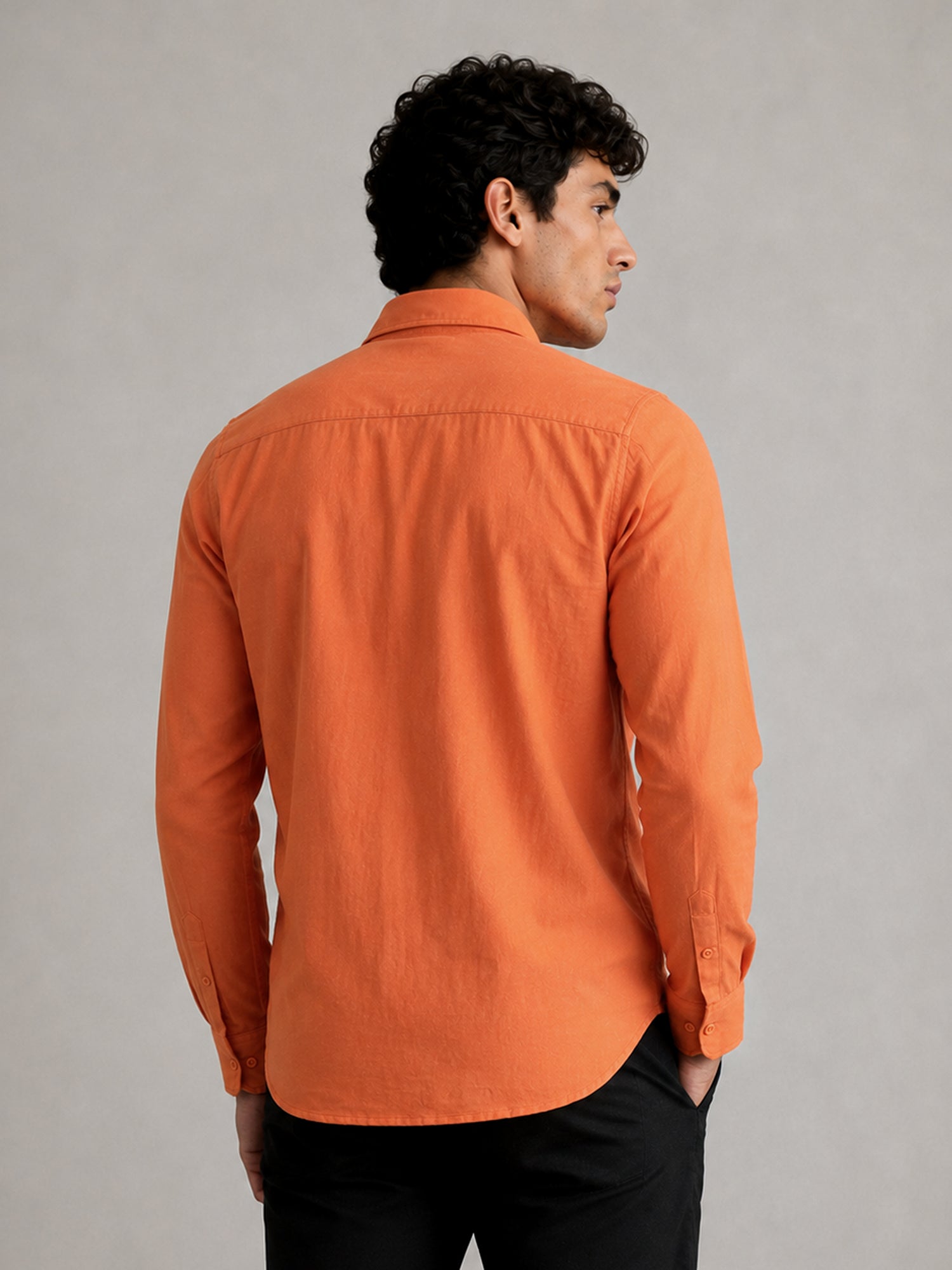 Men Orange Solid Shirt