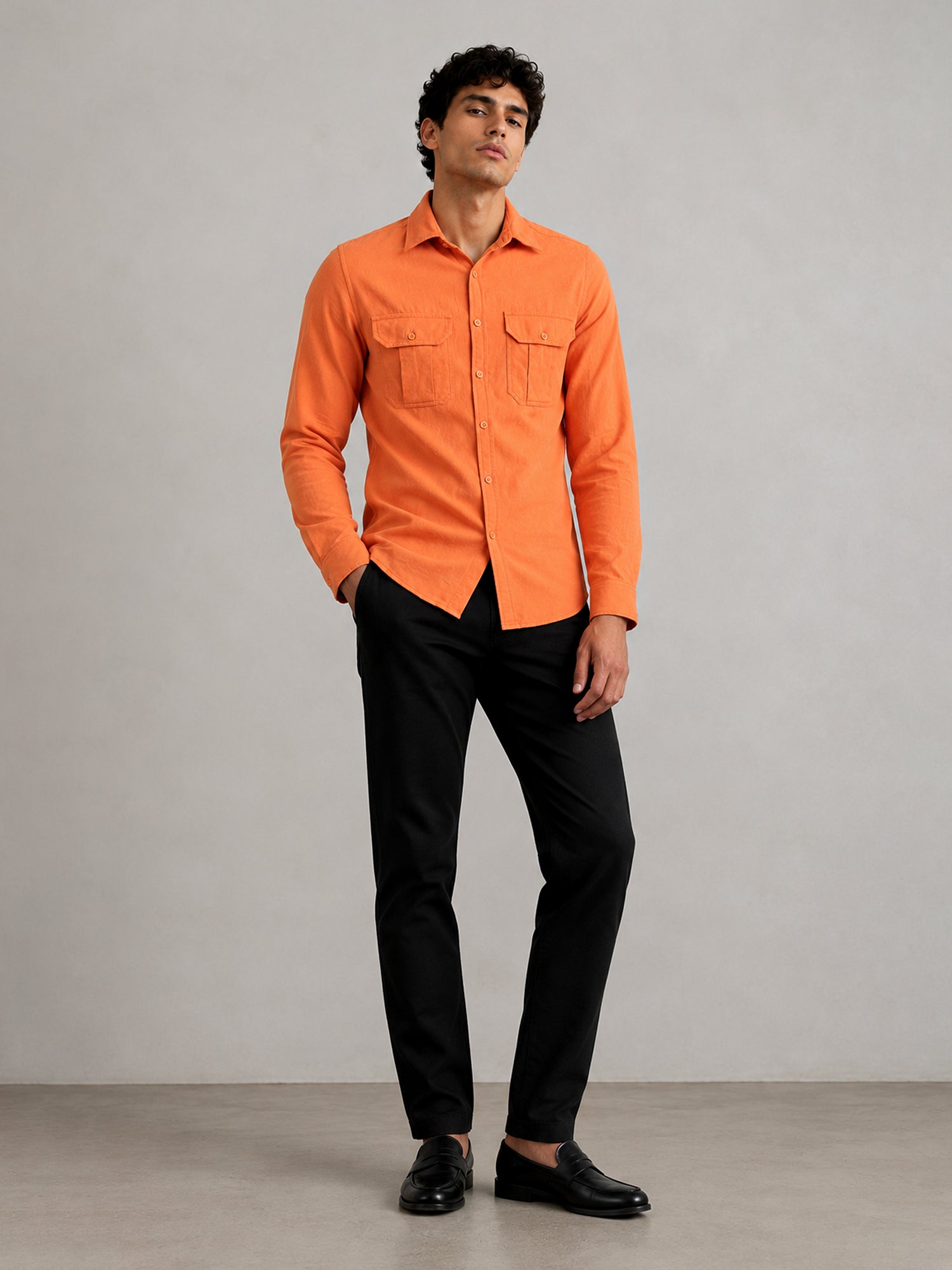 Men Orange Solid Shirt