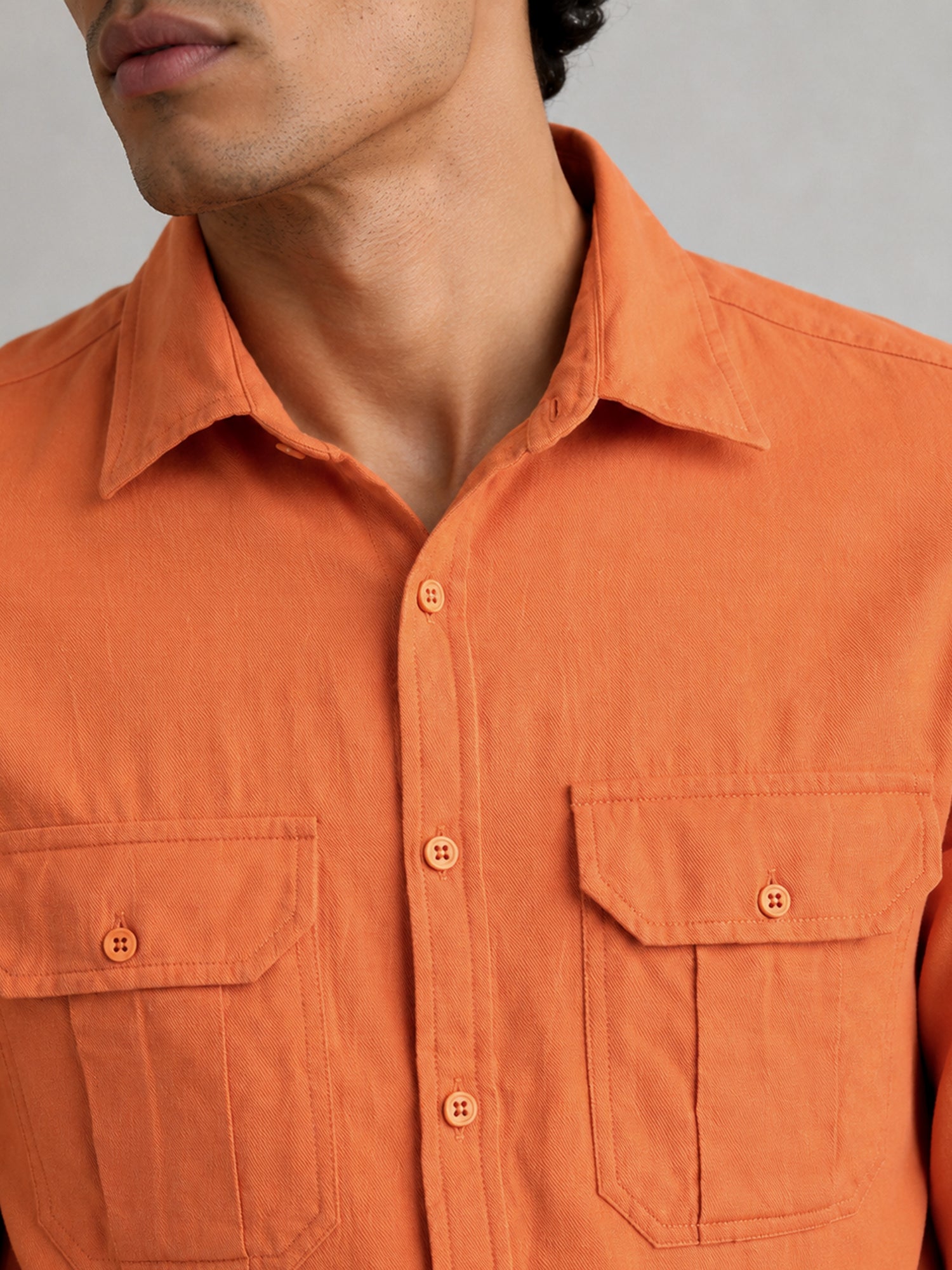 Men Orange Solid Shirt
