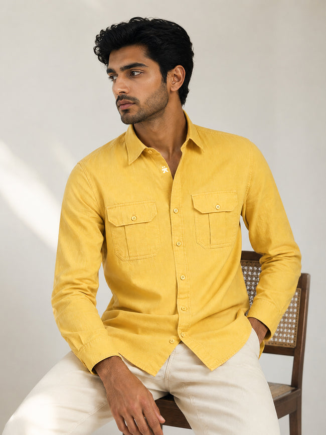 Men Yellow Solid Shirt