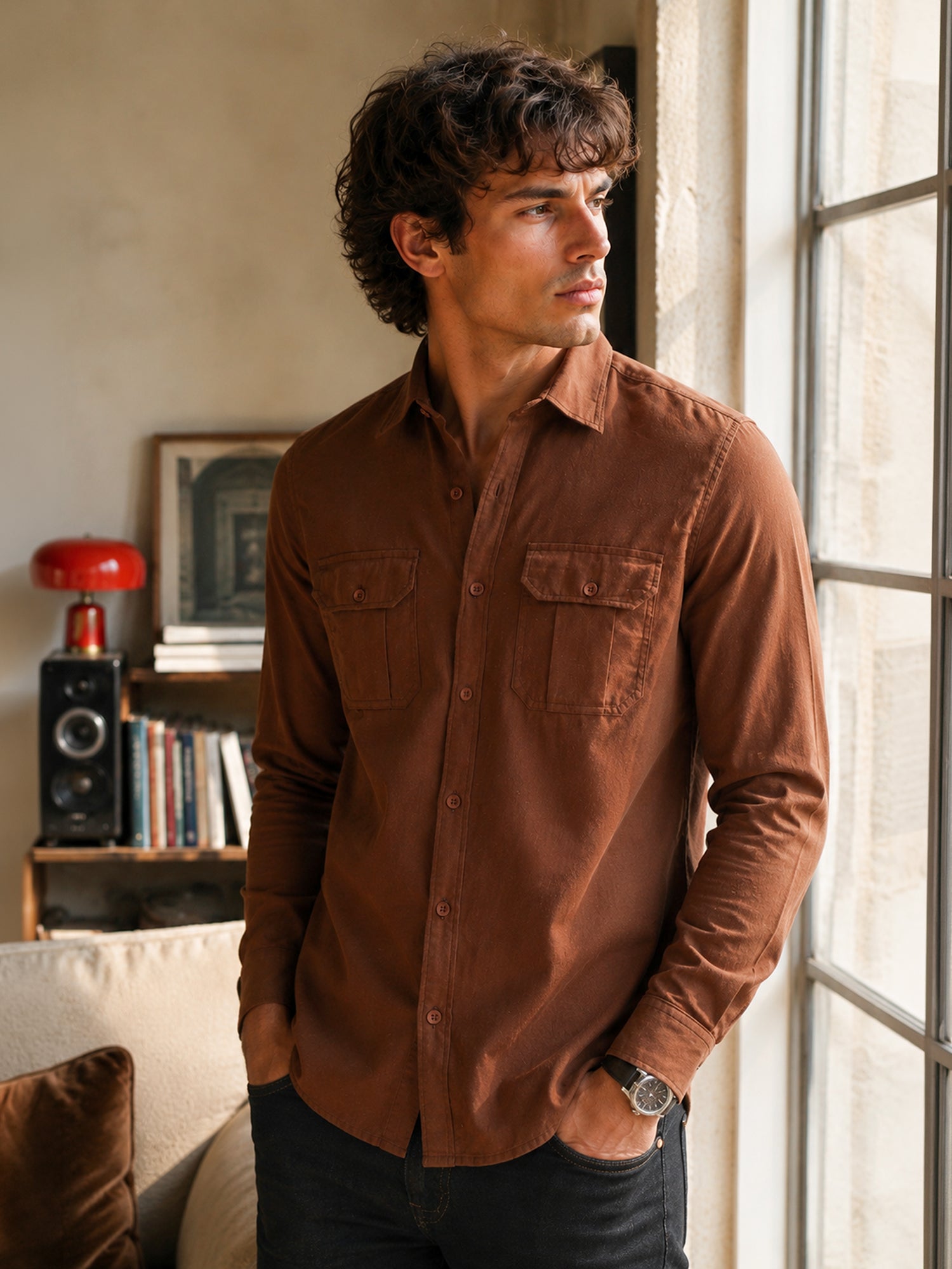 Men Brown Solid Shirt