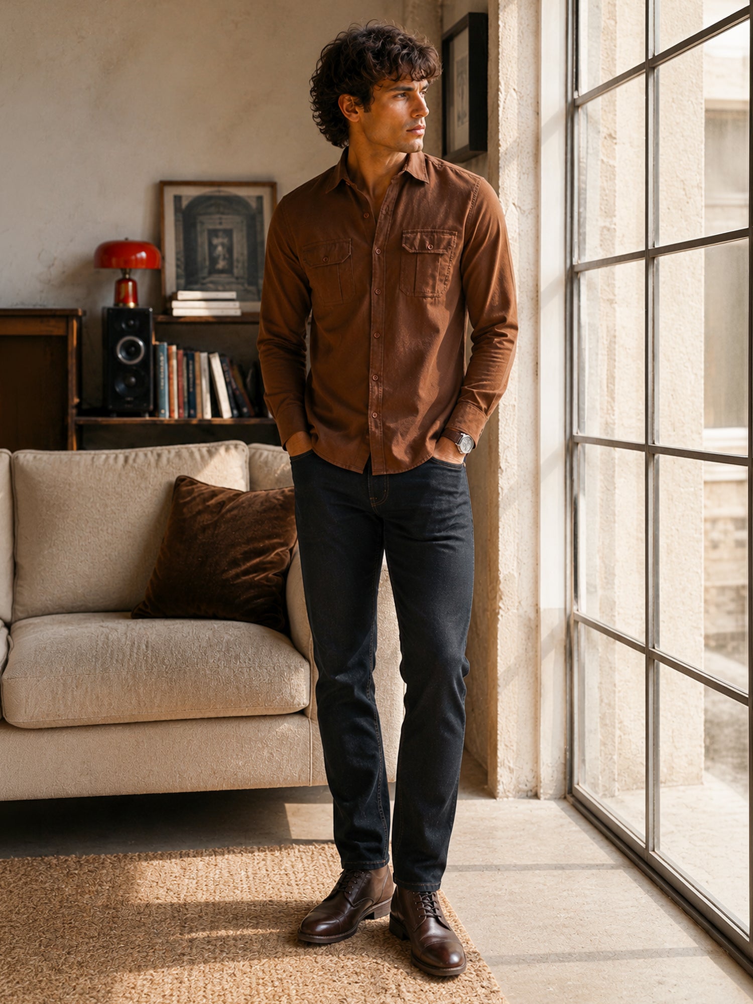 Men Brown Solid Shirt