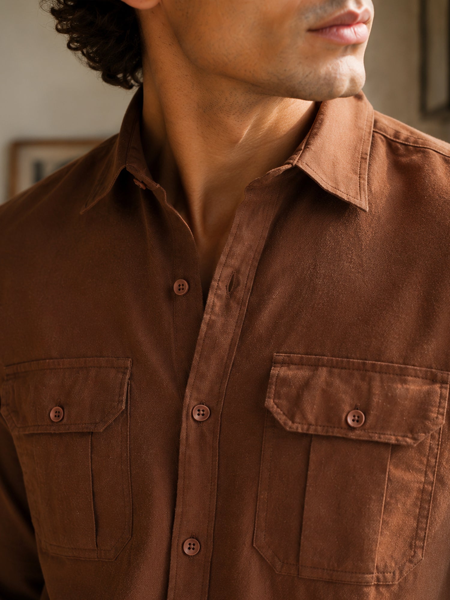 Men Brown Solid Shirt