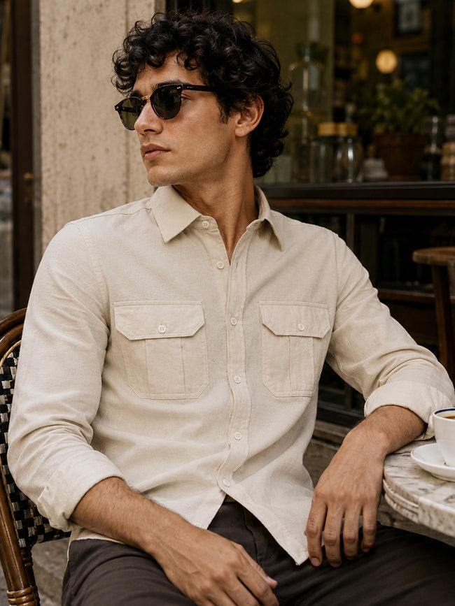 Men Beige Solid Shirt