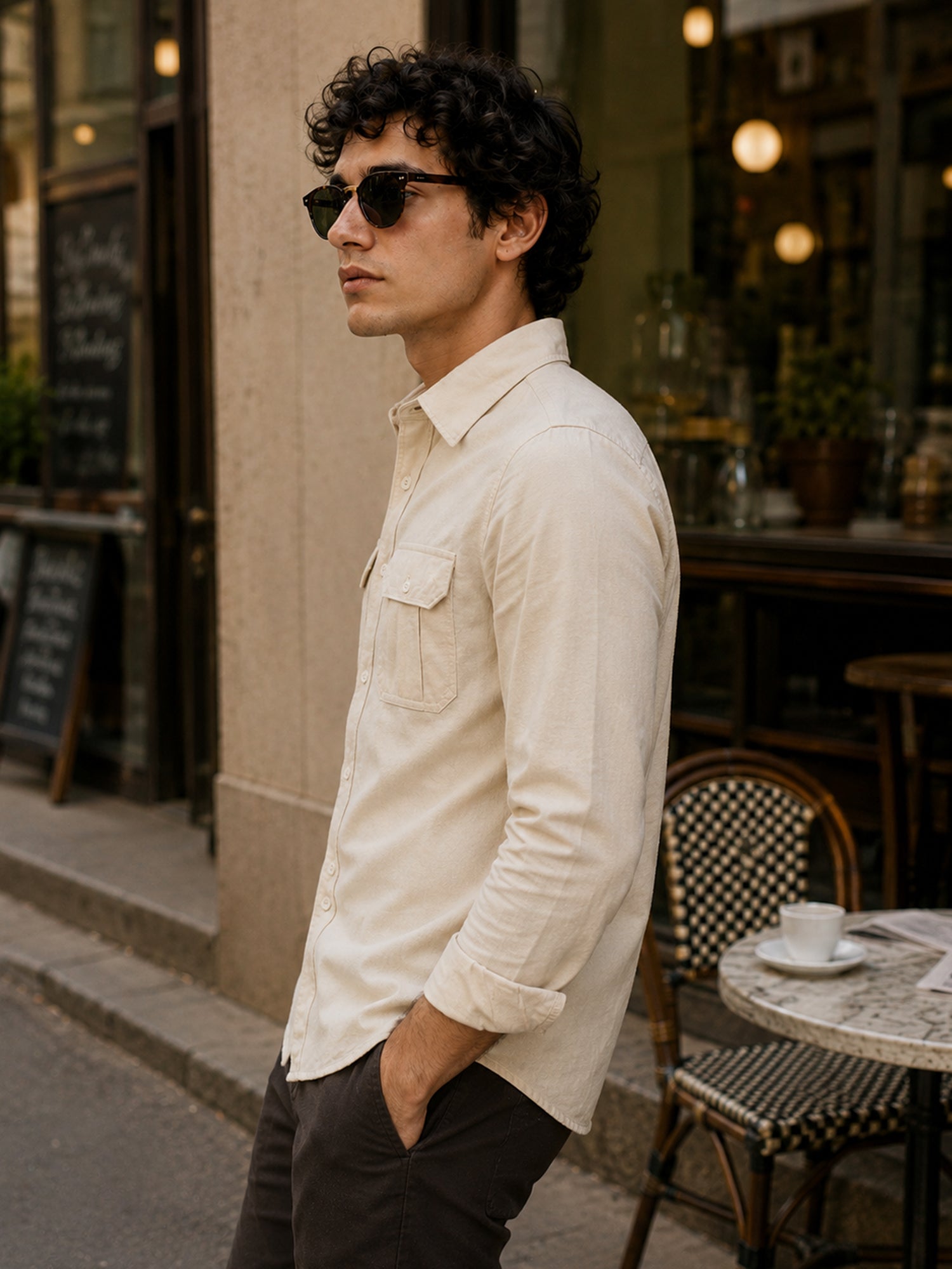 Men Beige Solid Shirt