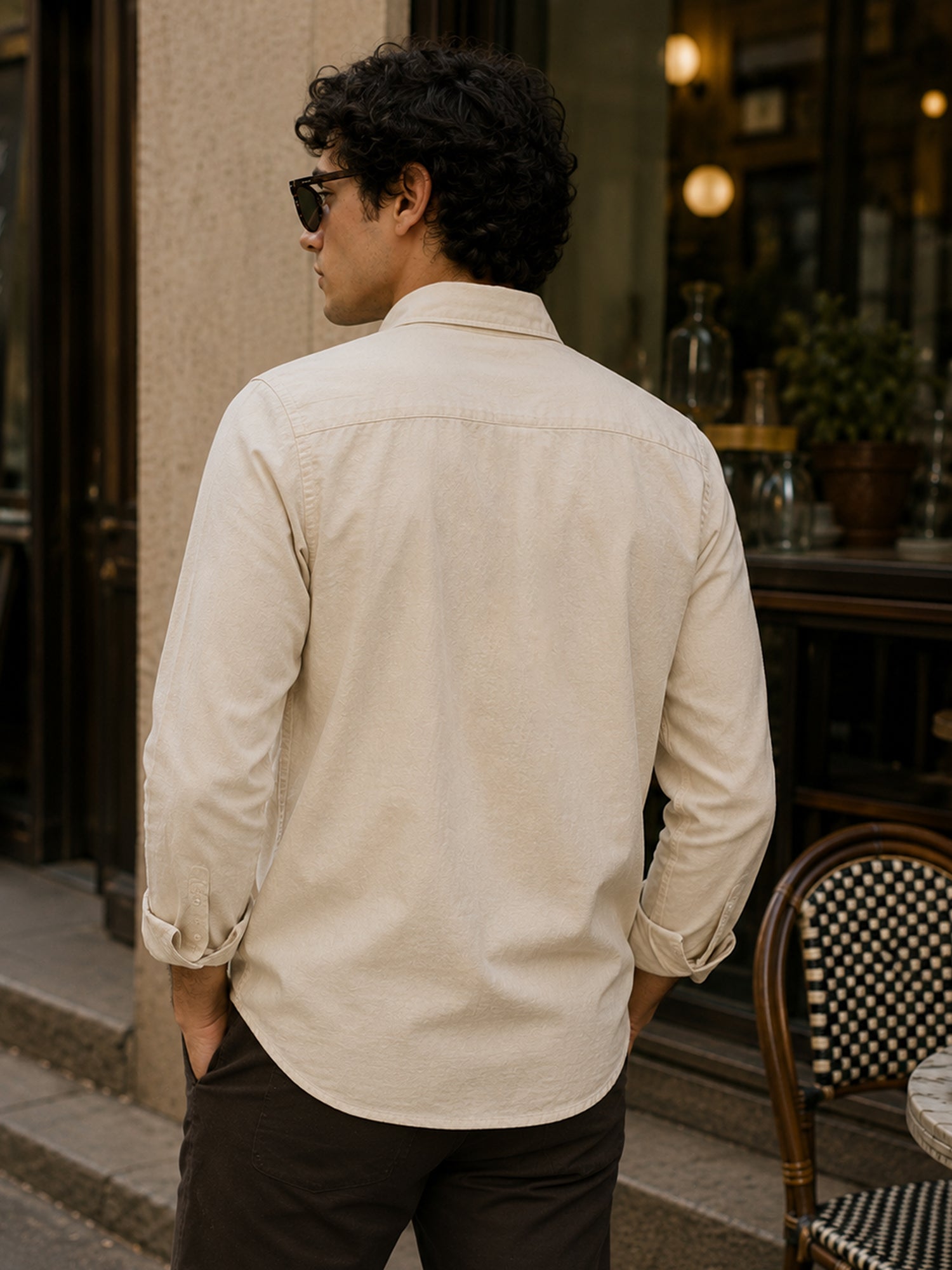 Men Beige Solid Shirt