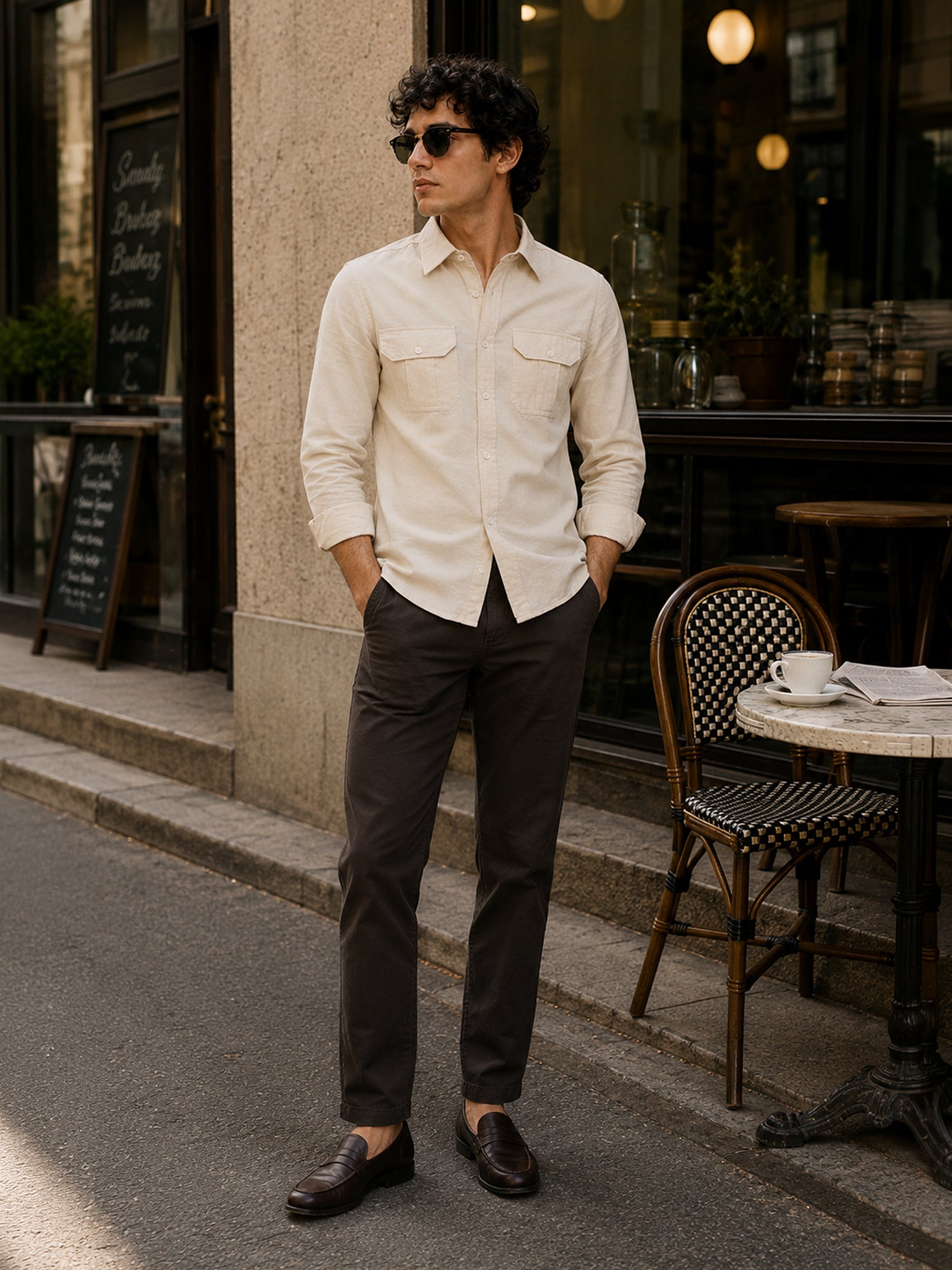 Men Beige Solid Shirt