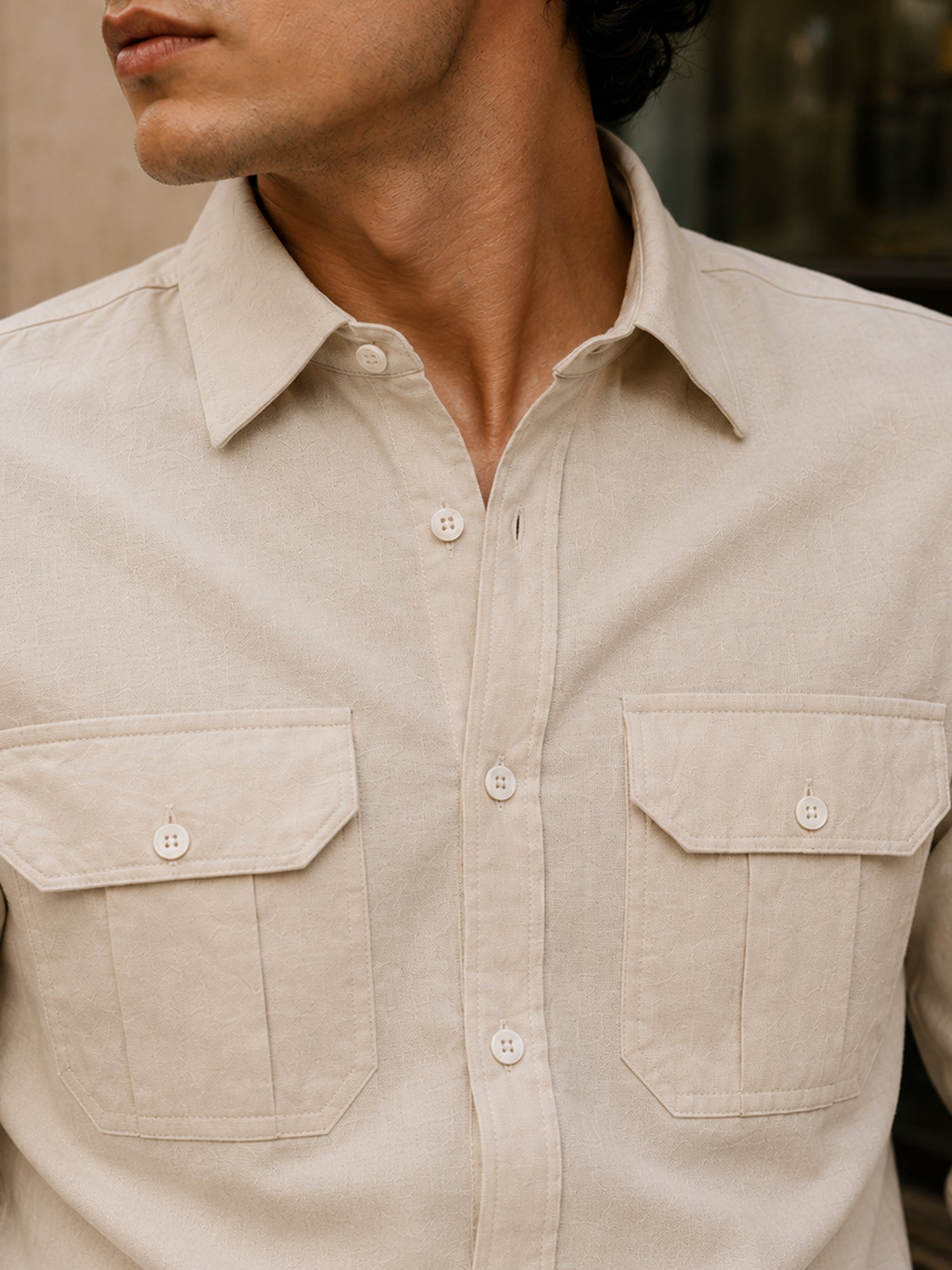 Men Beige Solid Shirt