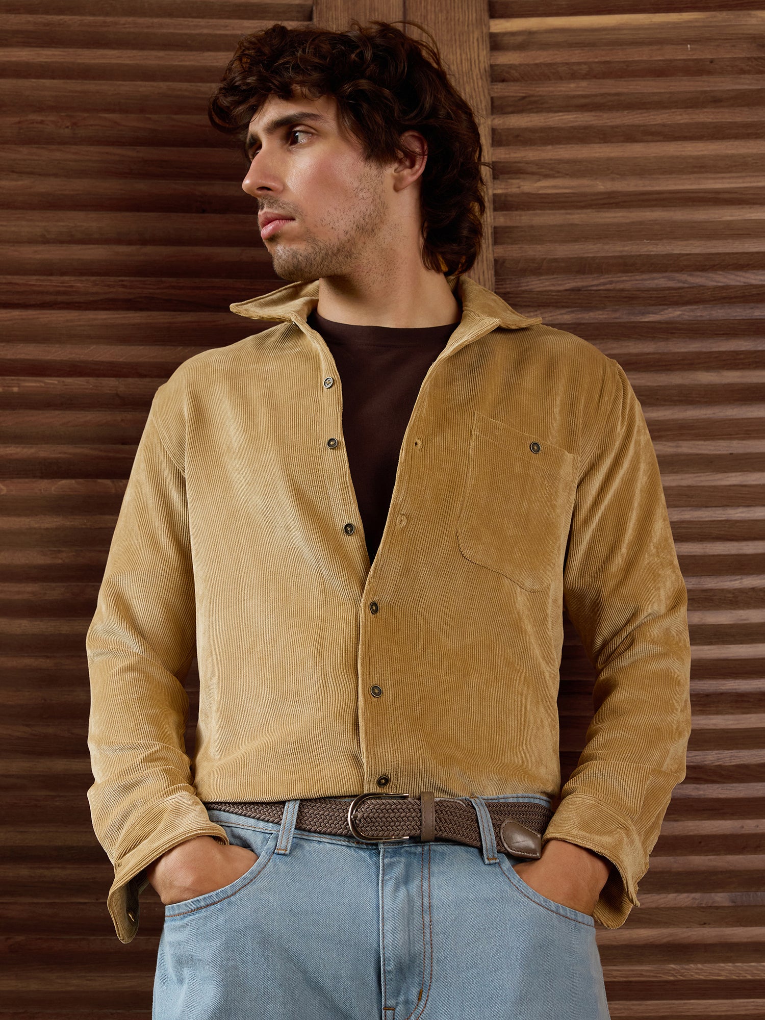 Men Beige Textured Shirt