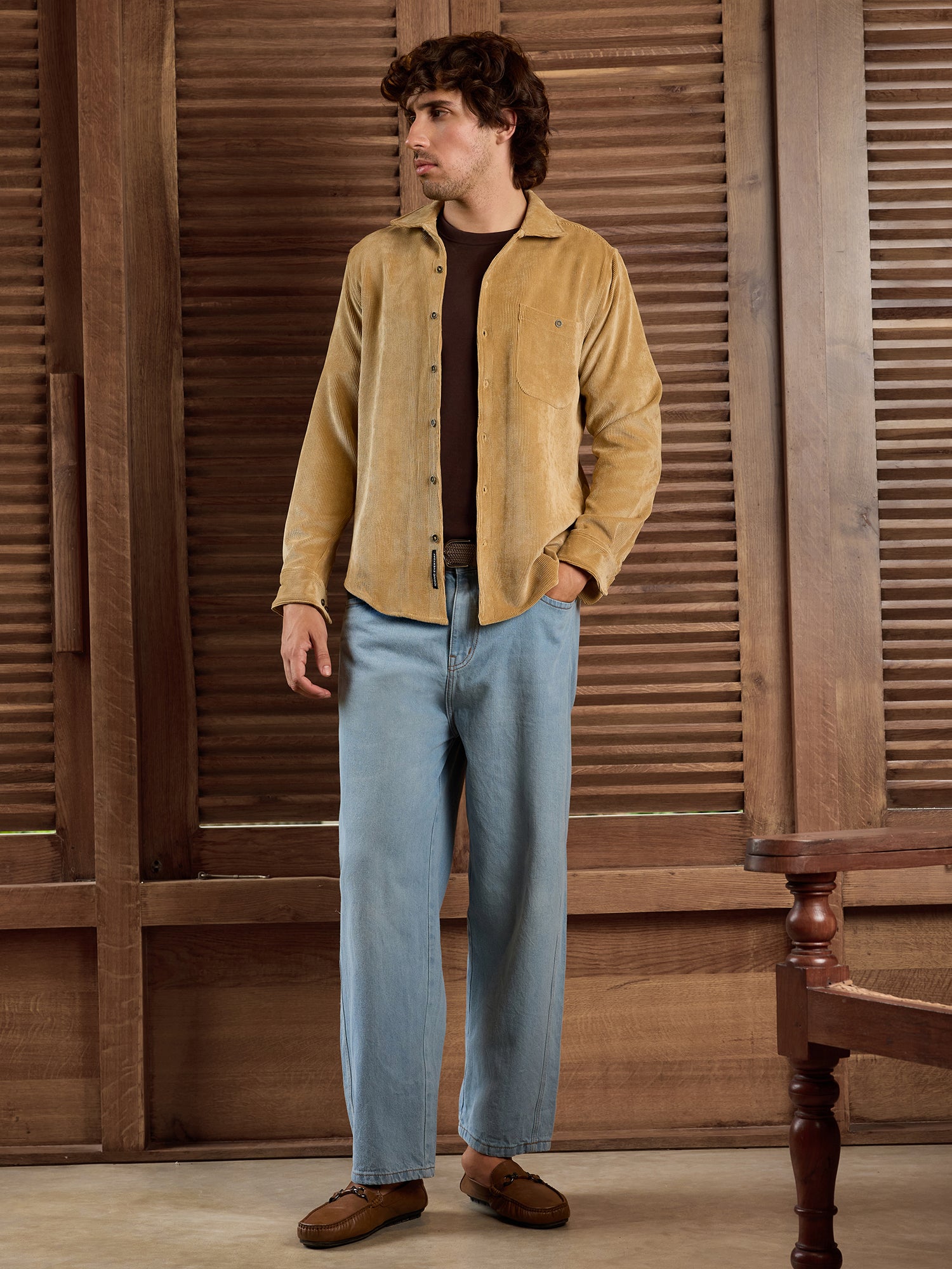 Men Beige Textured Shirt