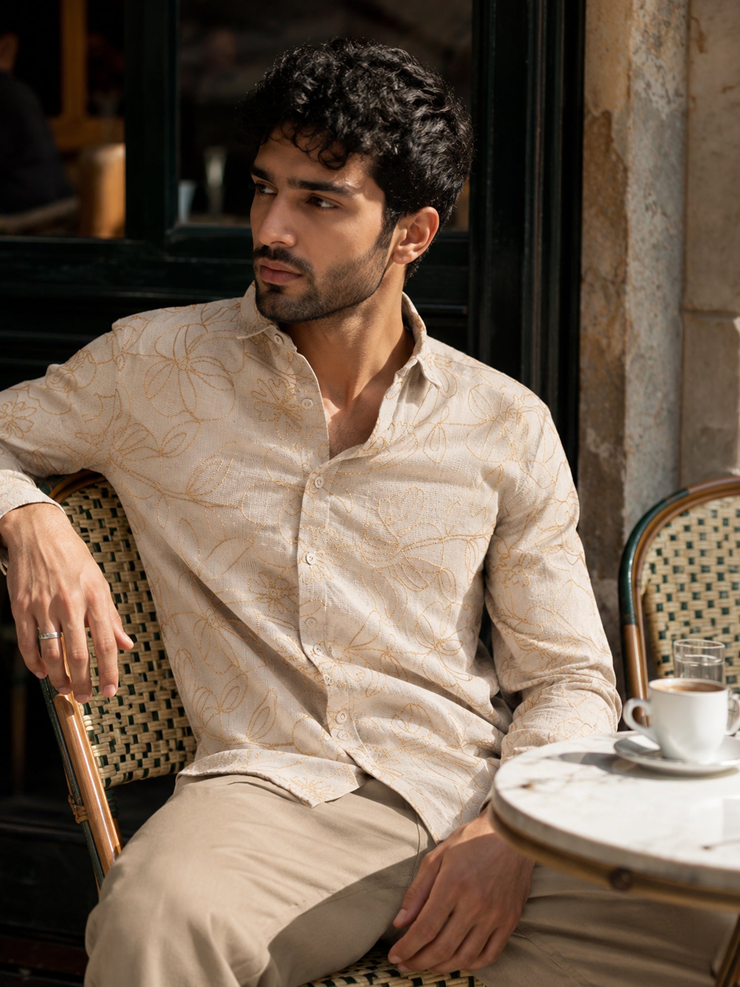 Men Beige Floral Shirt