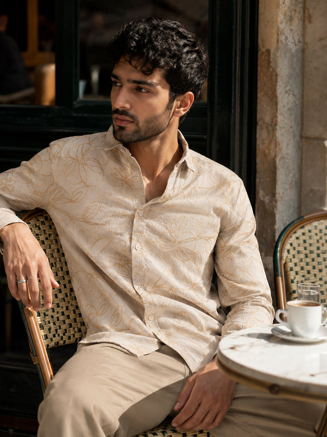Men Beige Floral Shirt