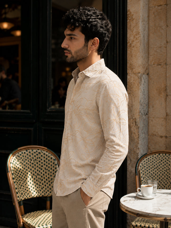 Men Beige Floral Shirt
