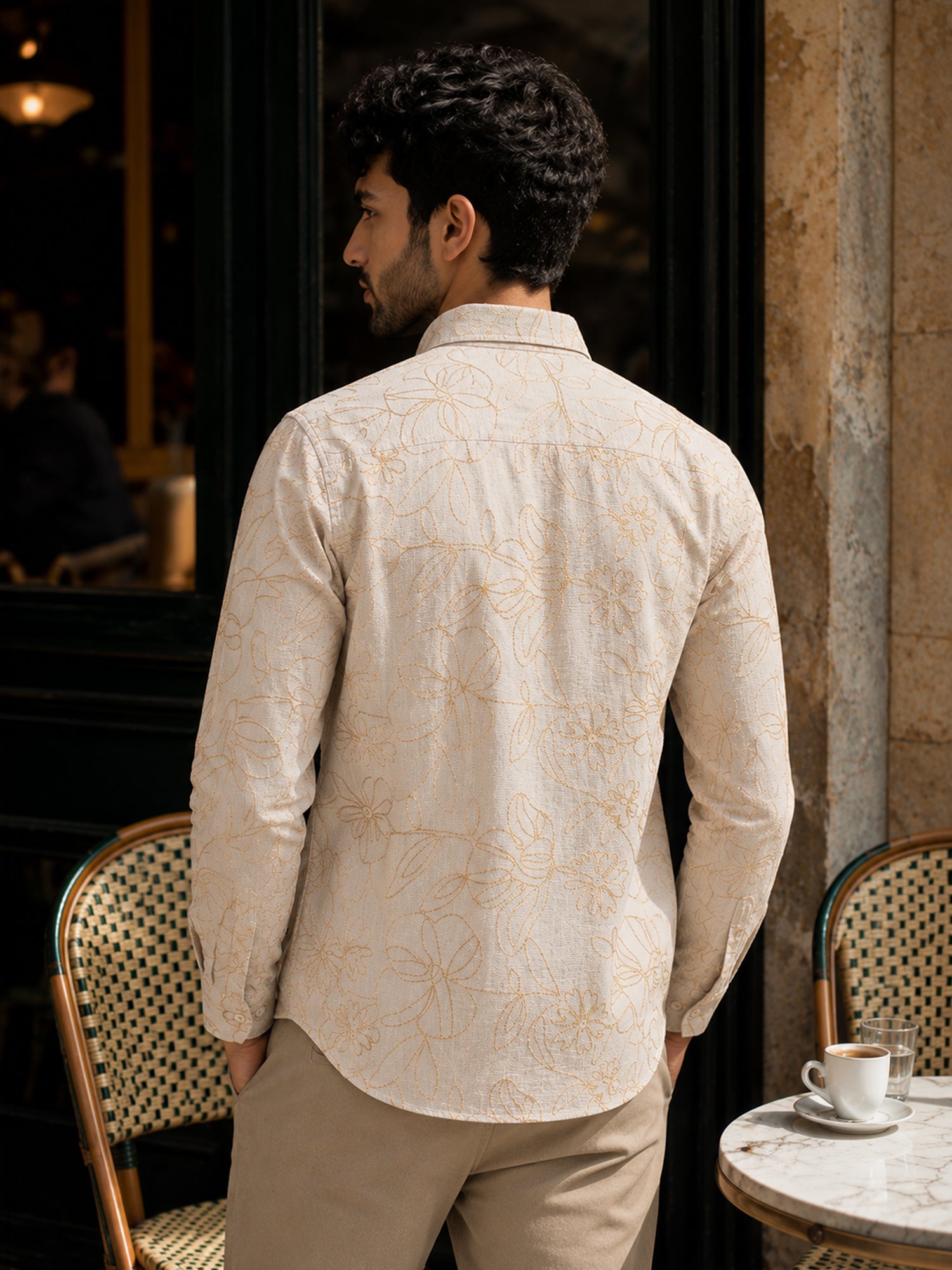 Men Beige Floral Shirt