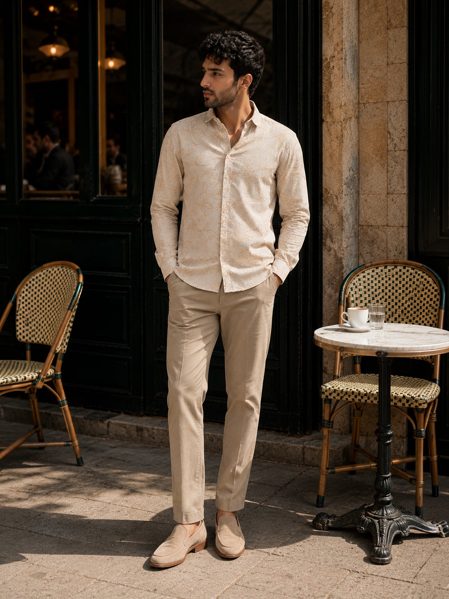 Men Beige Floral Shirt