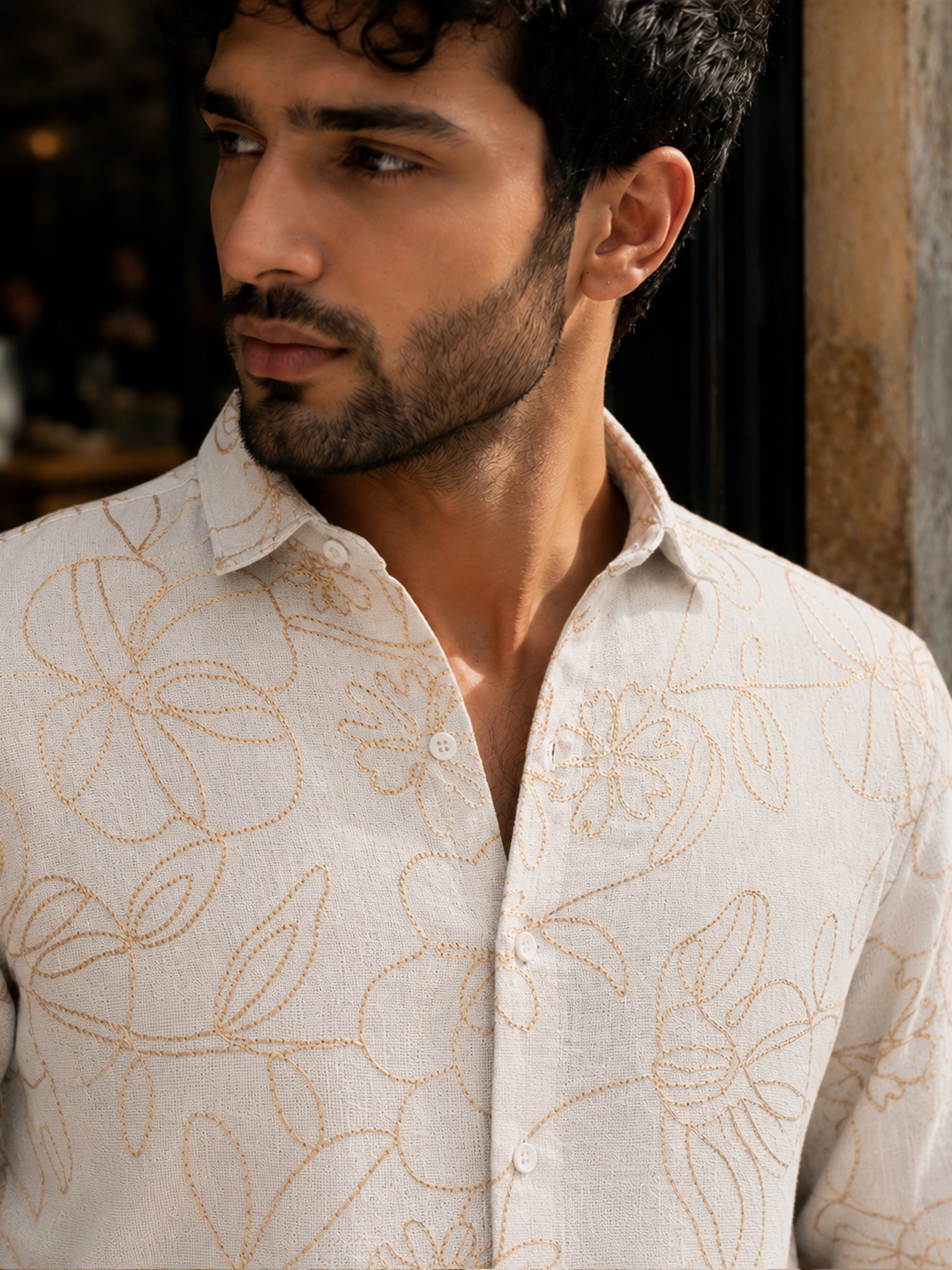 Men Beige Floral Shirt