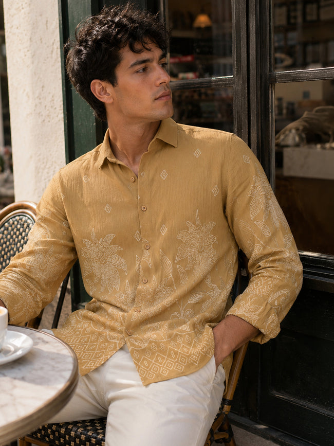 Men Brown Floral Shirt